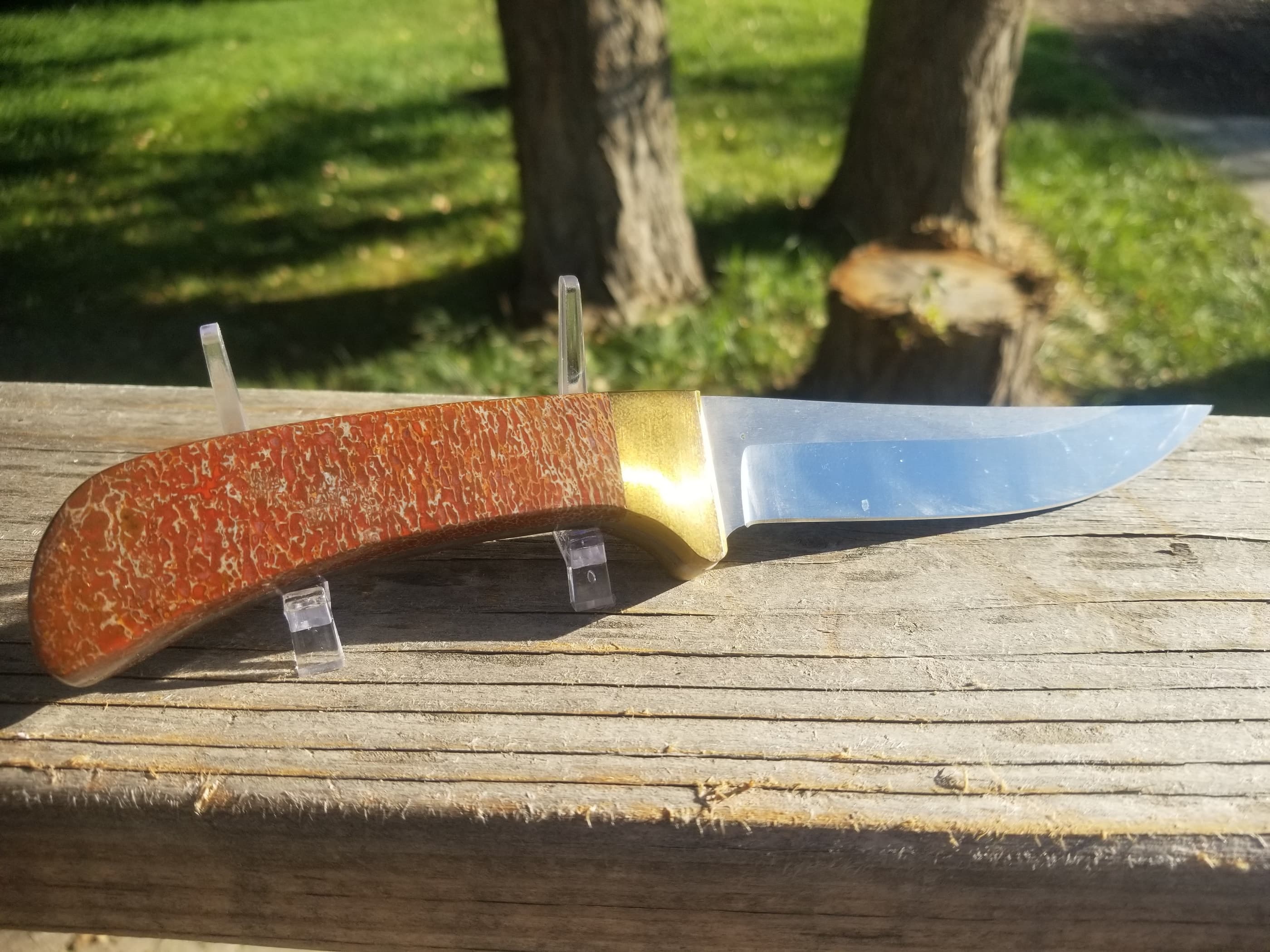 Awesome Dinosaur Gem Bone Handle Fixed Hunting Knife - 5" Blade x 4.75" Handle