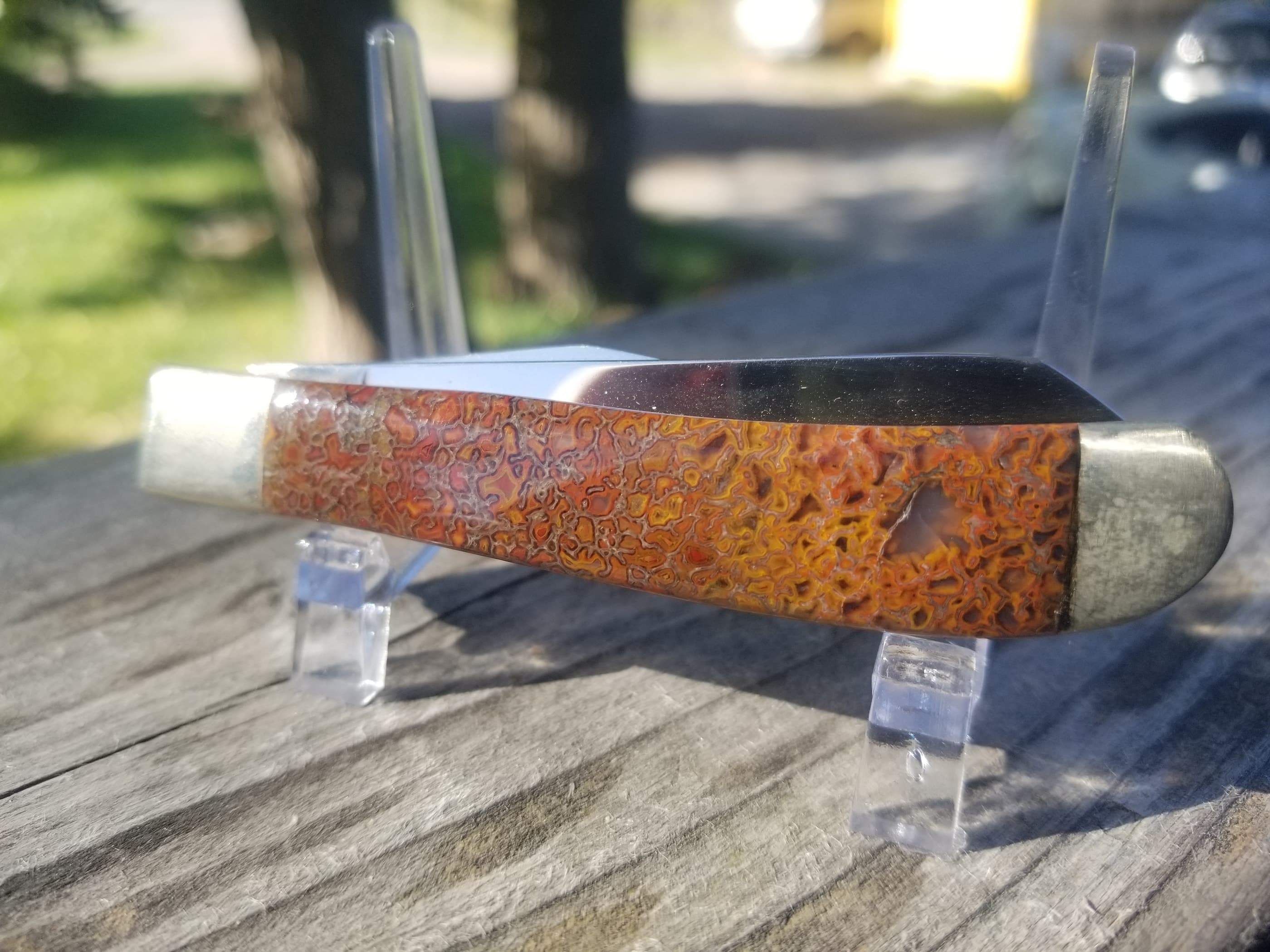 Awesome Red Large Cell Dinosaur Gem Bone Handle Folding Utility Knife - 3.5β Handle