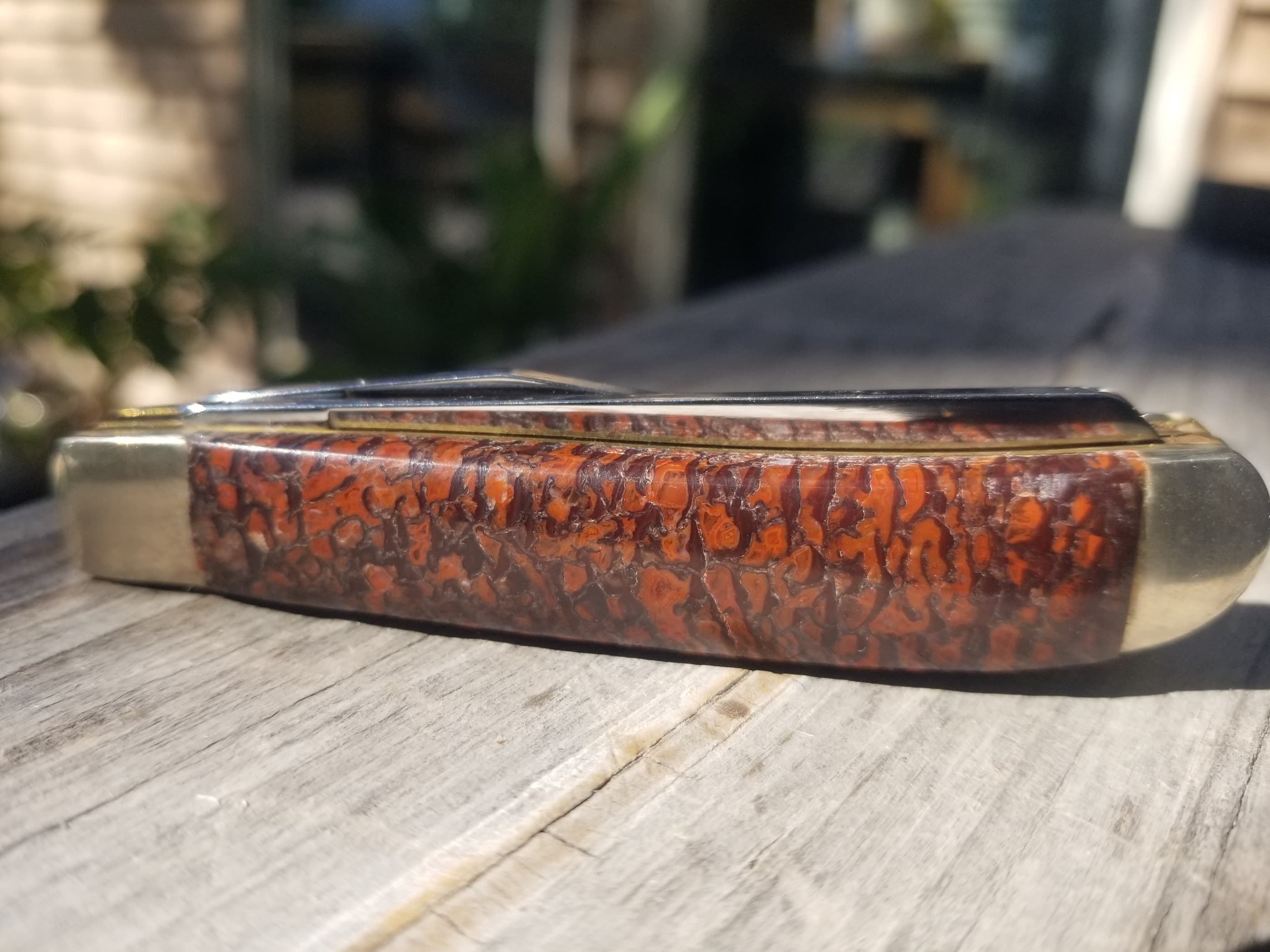 Awesome Red Large Cell Dinosaur Gem Bone Handle Folding Utility Knife - 3.5β Handle