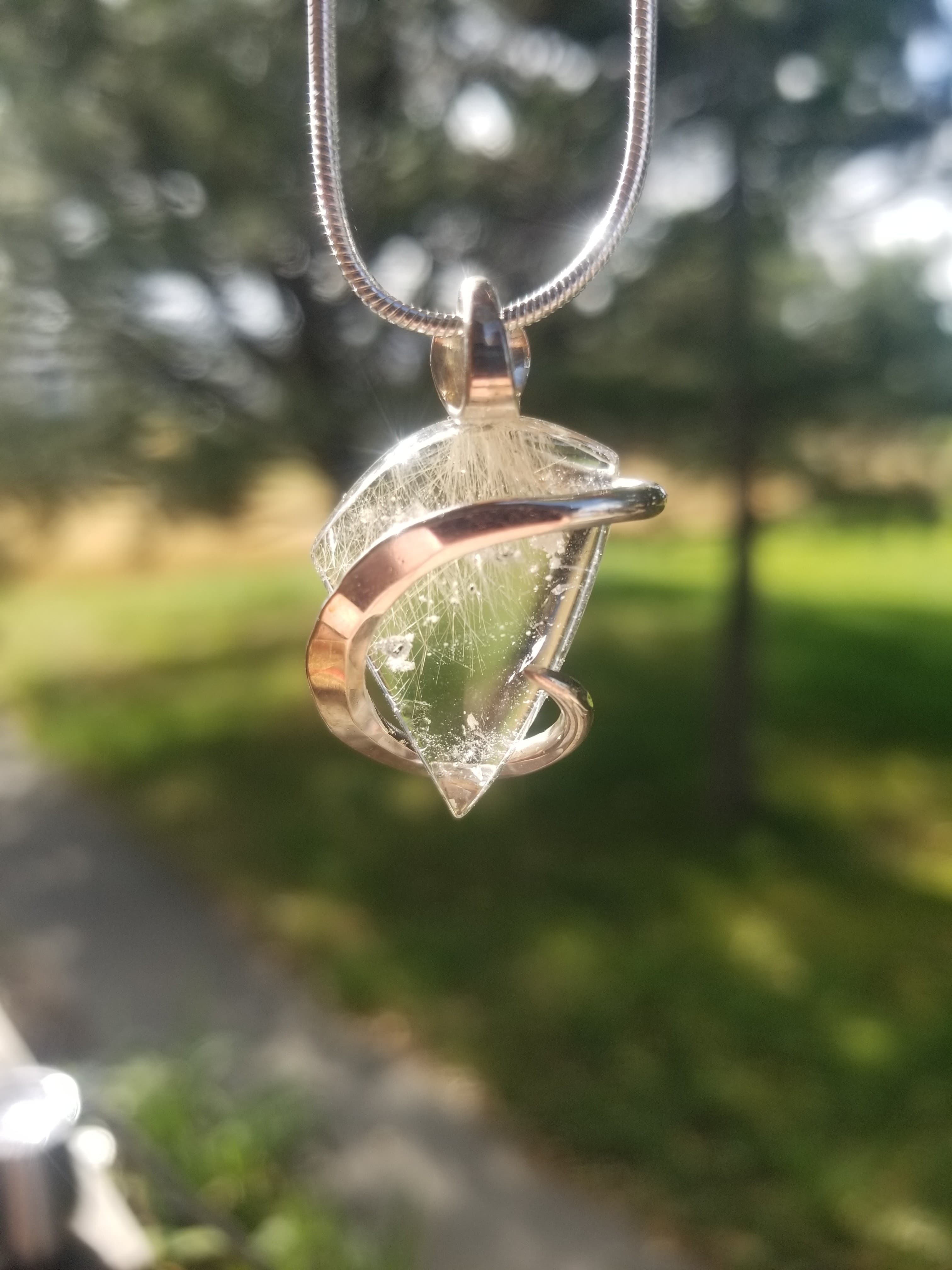 Beautiful Rutilated Rutile Quartz Pendant Sterling Silver Hand Crafted Local Artisan Wire Wrap