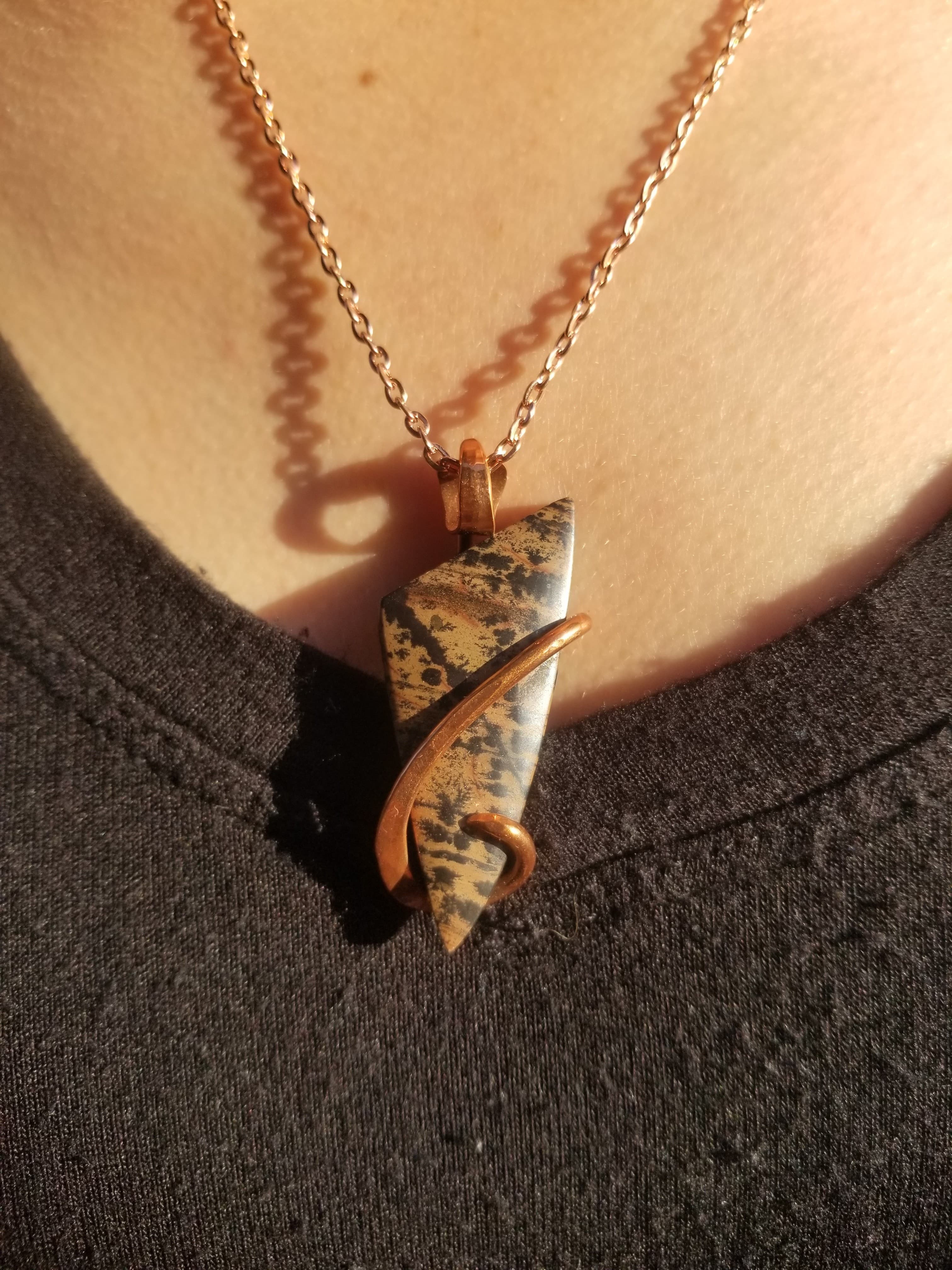Beautiful Rare Indian Paint Stone Pendant Hand Crafted Local Artisan Unique Copper Wrap