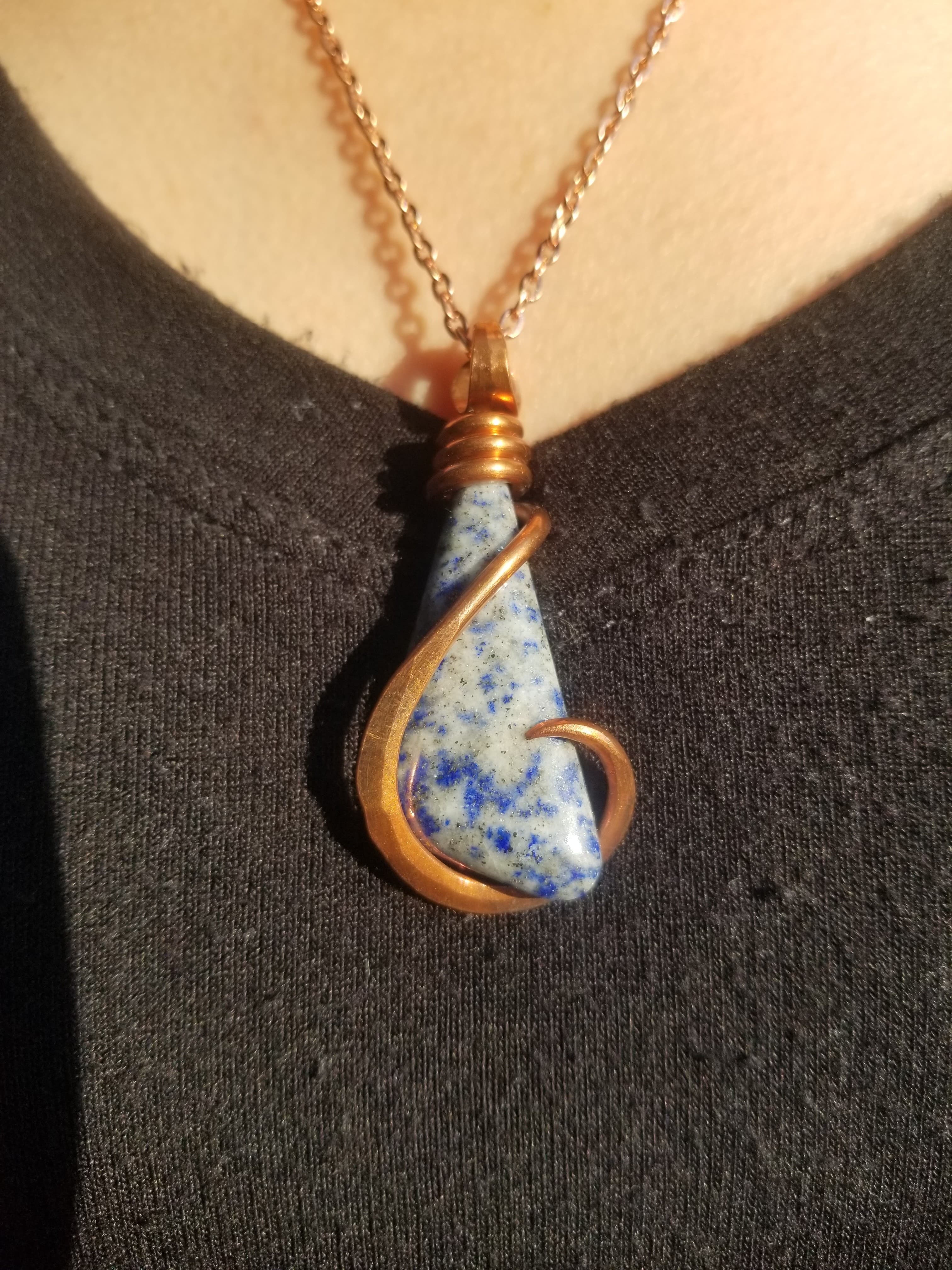 Beautiful Lapis Lazuli Pendant Hand Crafted Local Artisan Unique Copper Wrap