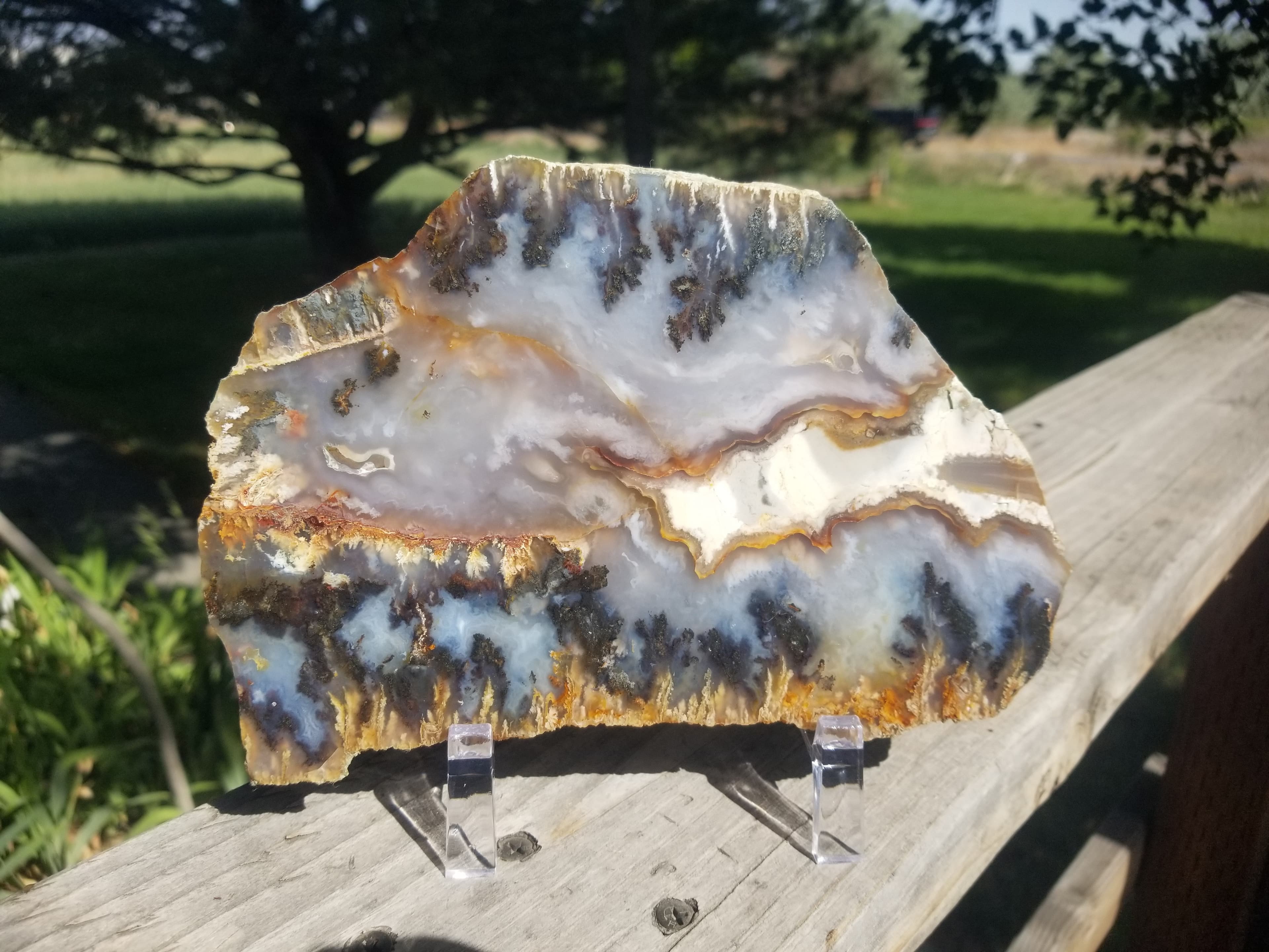 Beautiful Large Polished Graveyard Point Plume Moss Agate Thick Specimen Slab 1.5Lb 7.5x5"