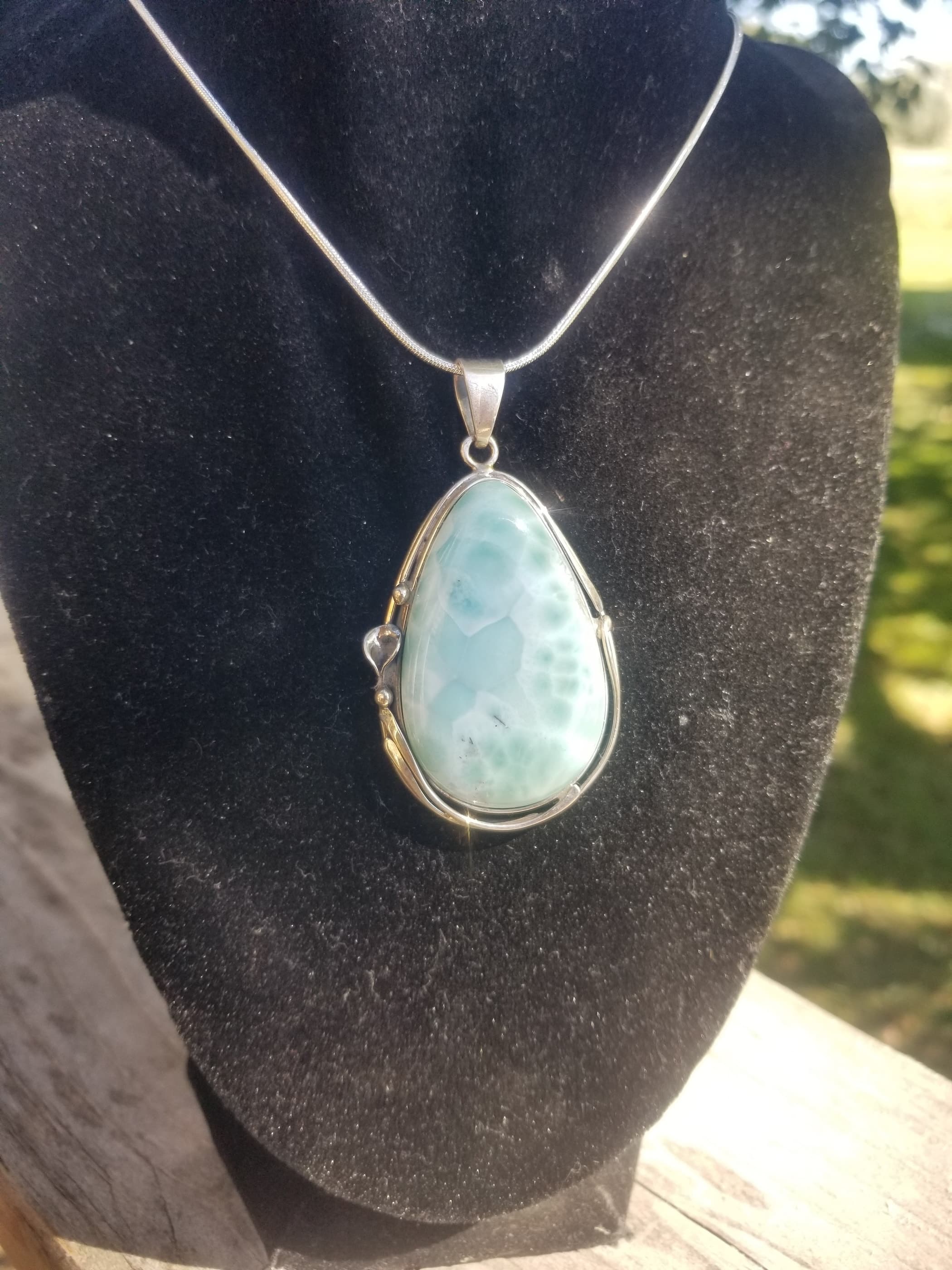 Beautiful Unique Larimar Pendant Hand Made Local Artisan Sterling Silver - Chain Included