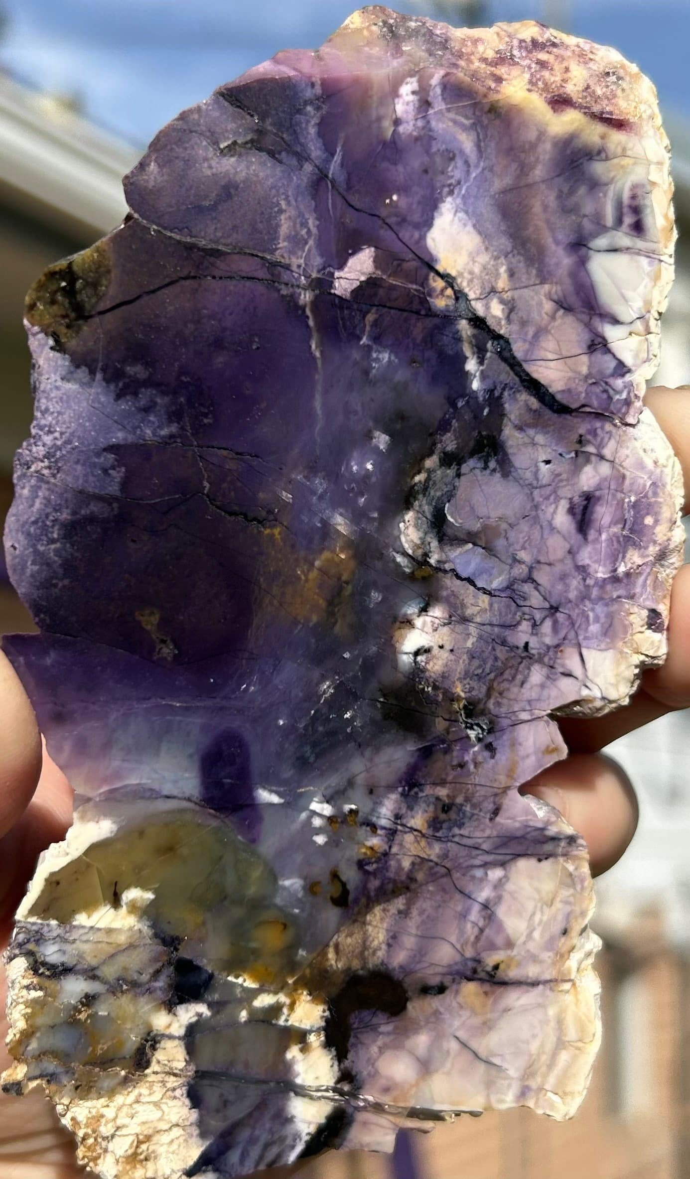 Nice Brecciated Purple Tiffany Stone Polished Slab w/Felt Backer 4.5x2"- Bertrandite