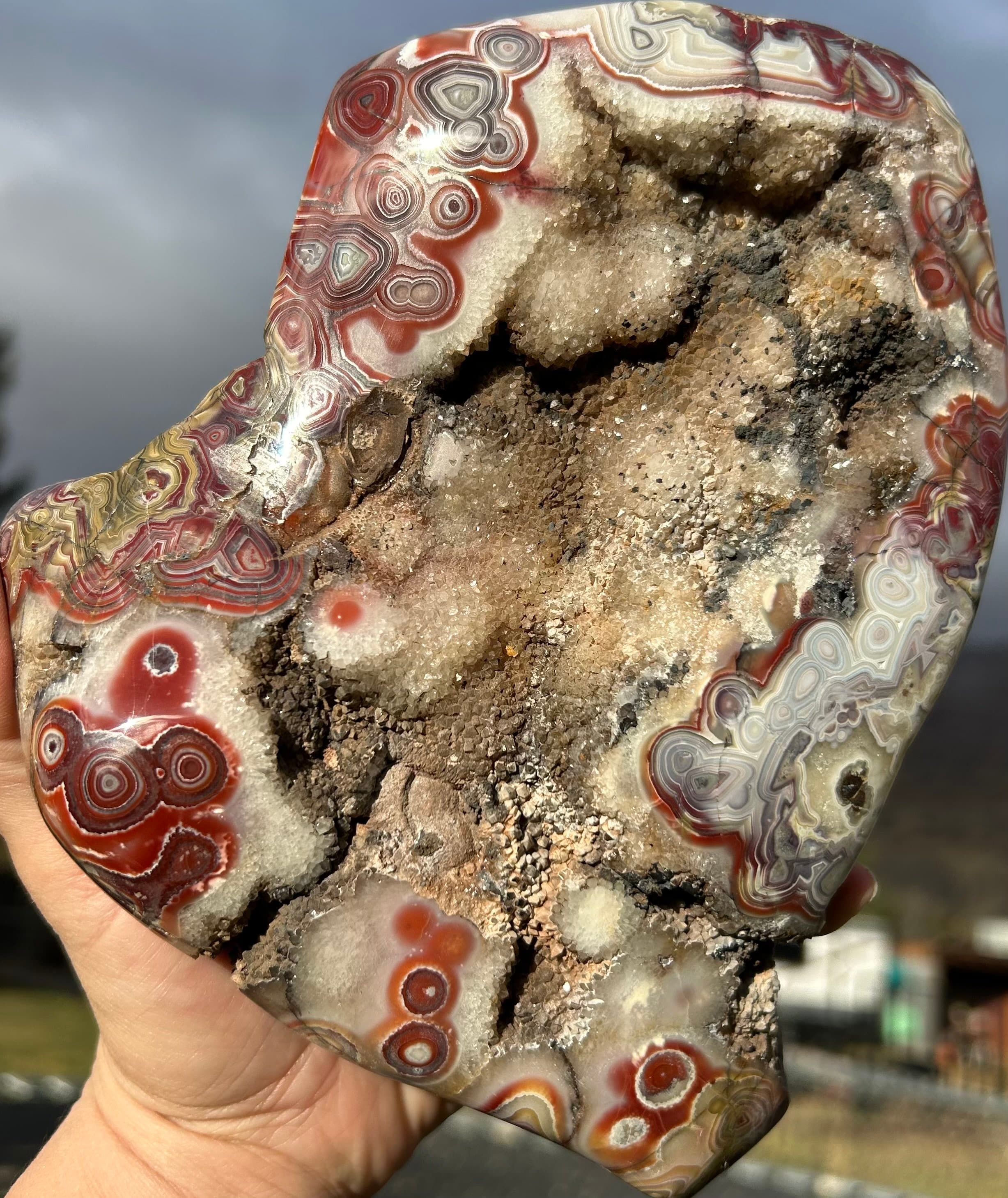 Awesome Large Druzy Botryoidal Crazy Banded Lace Agate Freeform Polished Specimen 3+Lb
