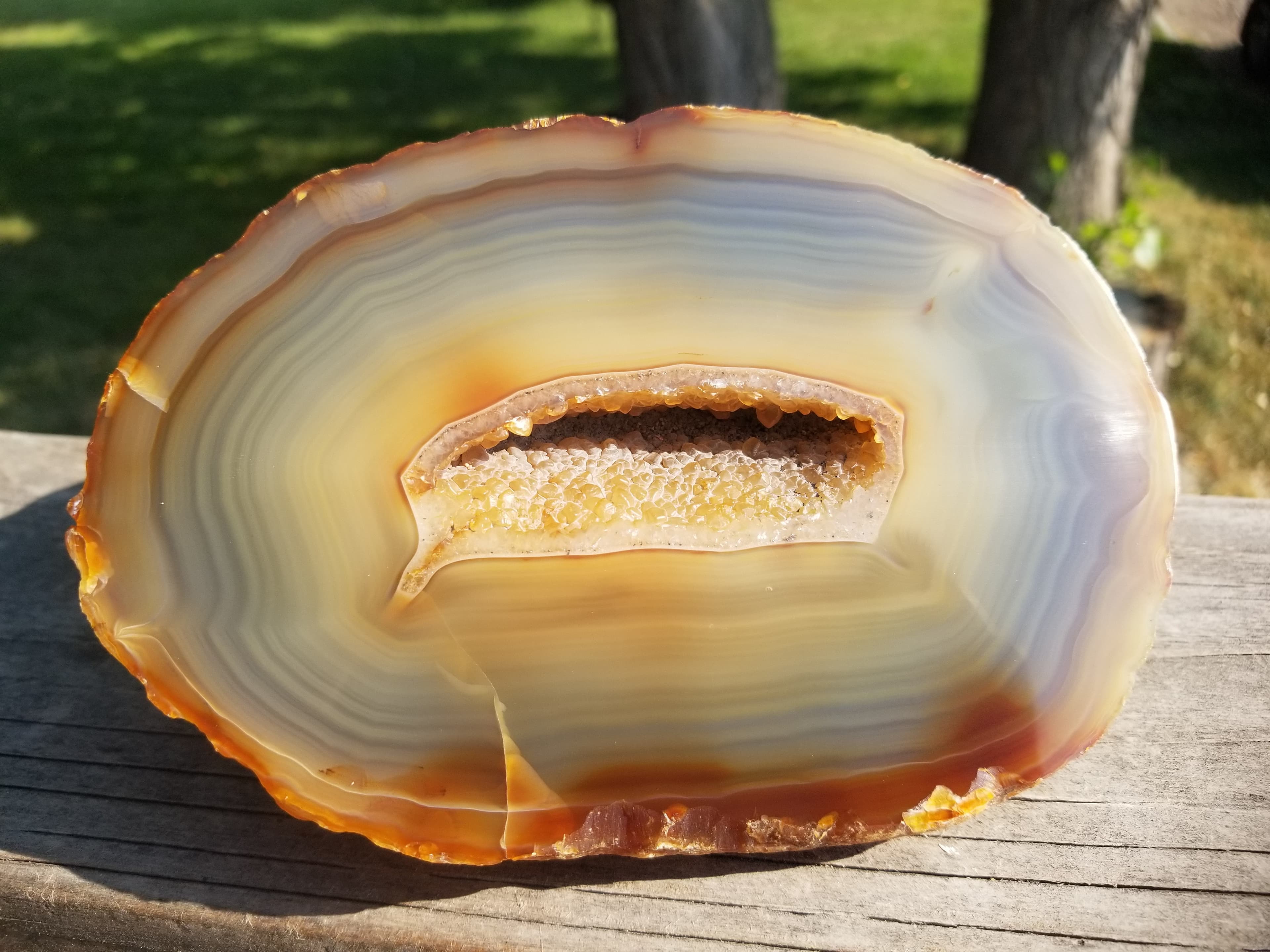 Beautiful Large Polished Brazil Agate Geode 4+Lb Natural Display Unique Decor