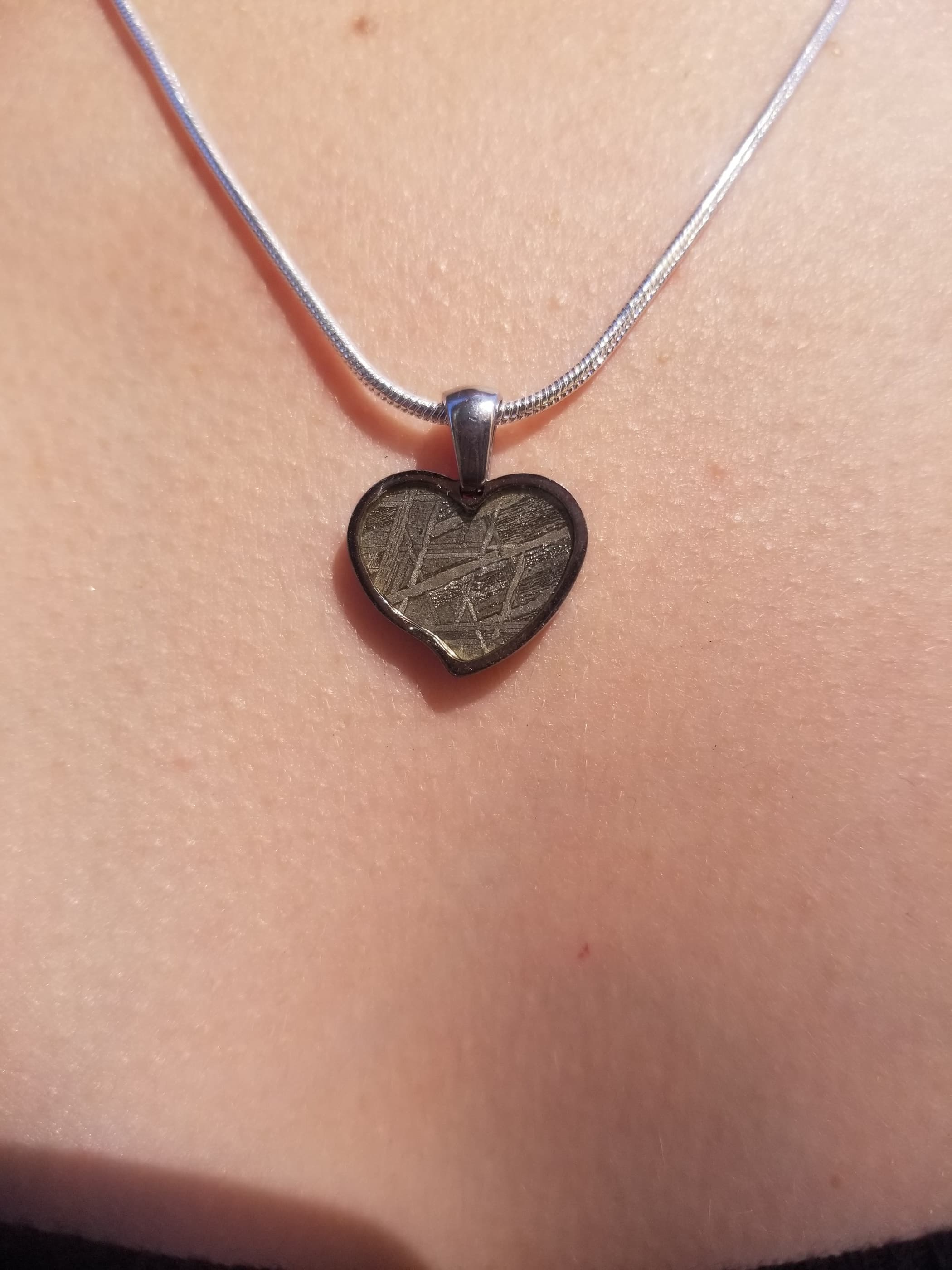 Unique Aletai Meteorite Sphere Presented in Sterling Silver Angel Wings Pendant - Widmanstätten Pattern