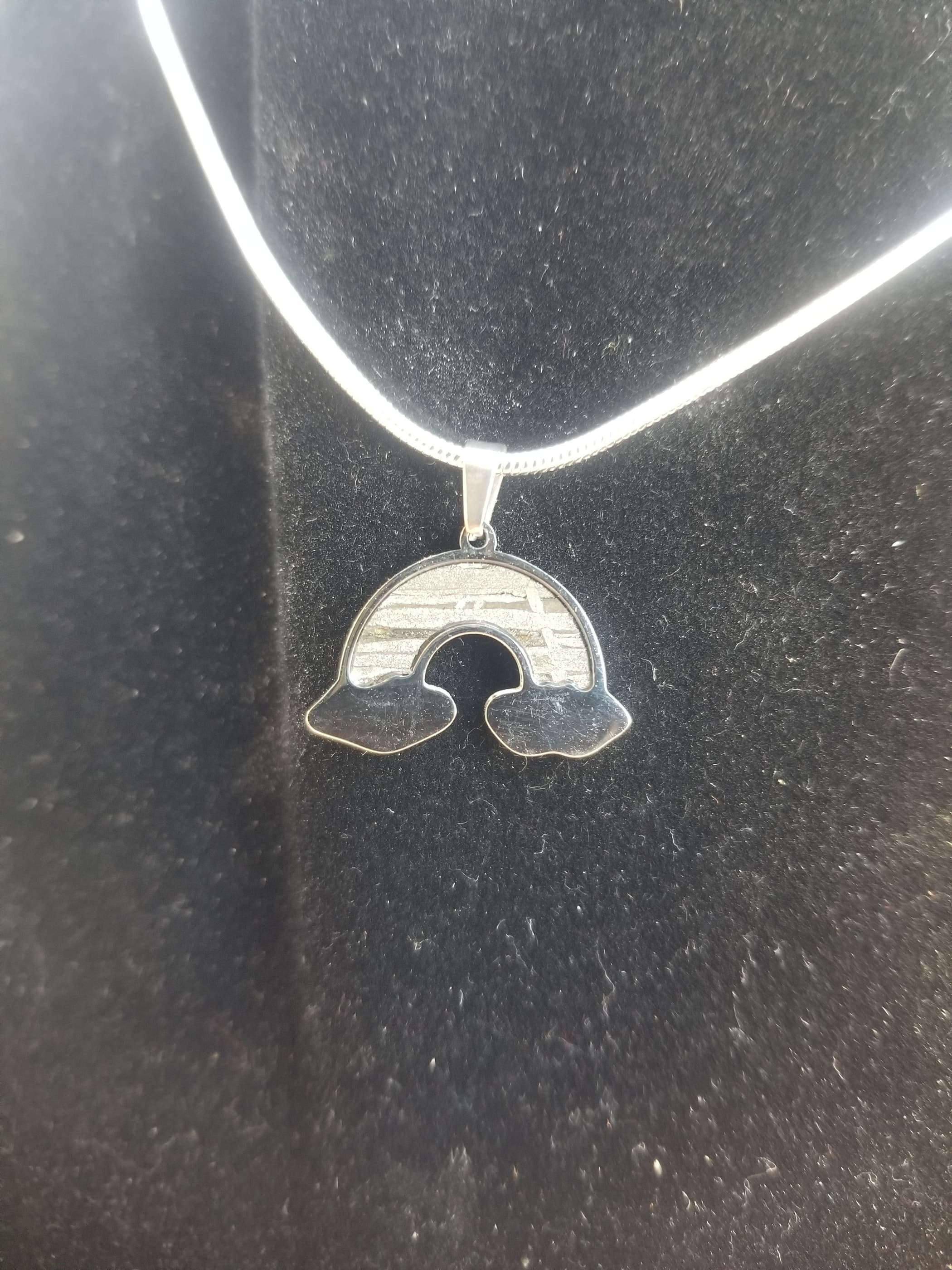 Unique Aletai Meteorite Sphere Presented in Sterling Silver Angel Wings Pendant - Widmanstätten Pattern