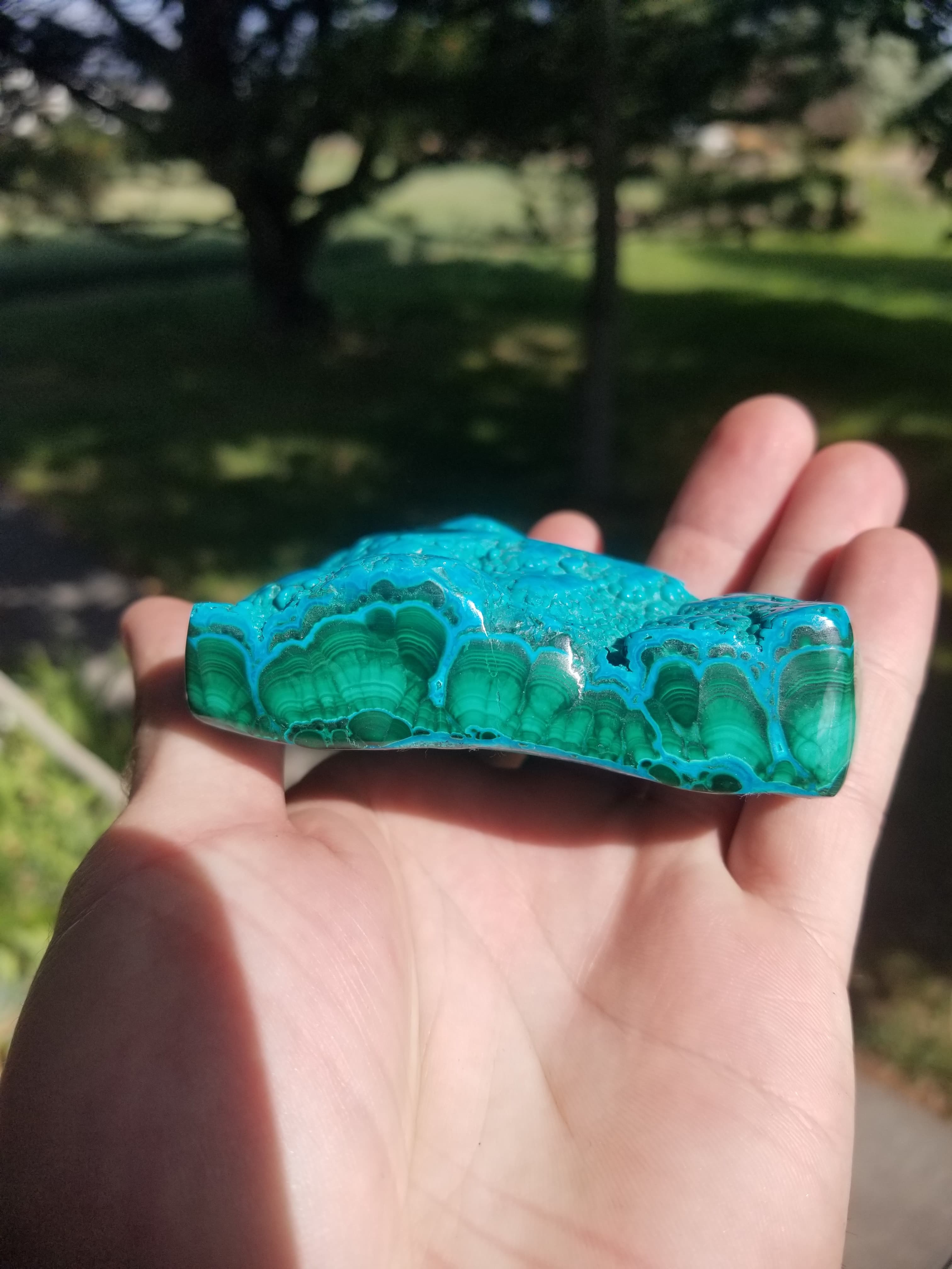 Nice Freeform Polished Azurite/Malachite Specimen Natural Patterns Colors Botryoidals