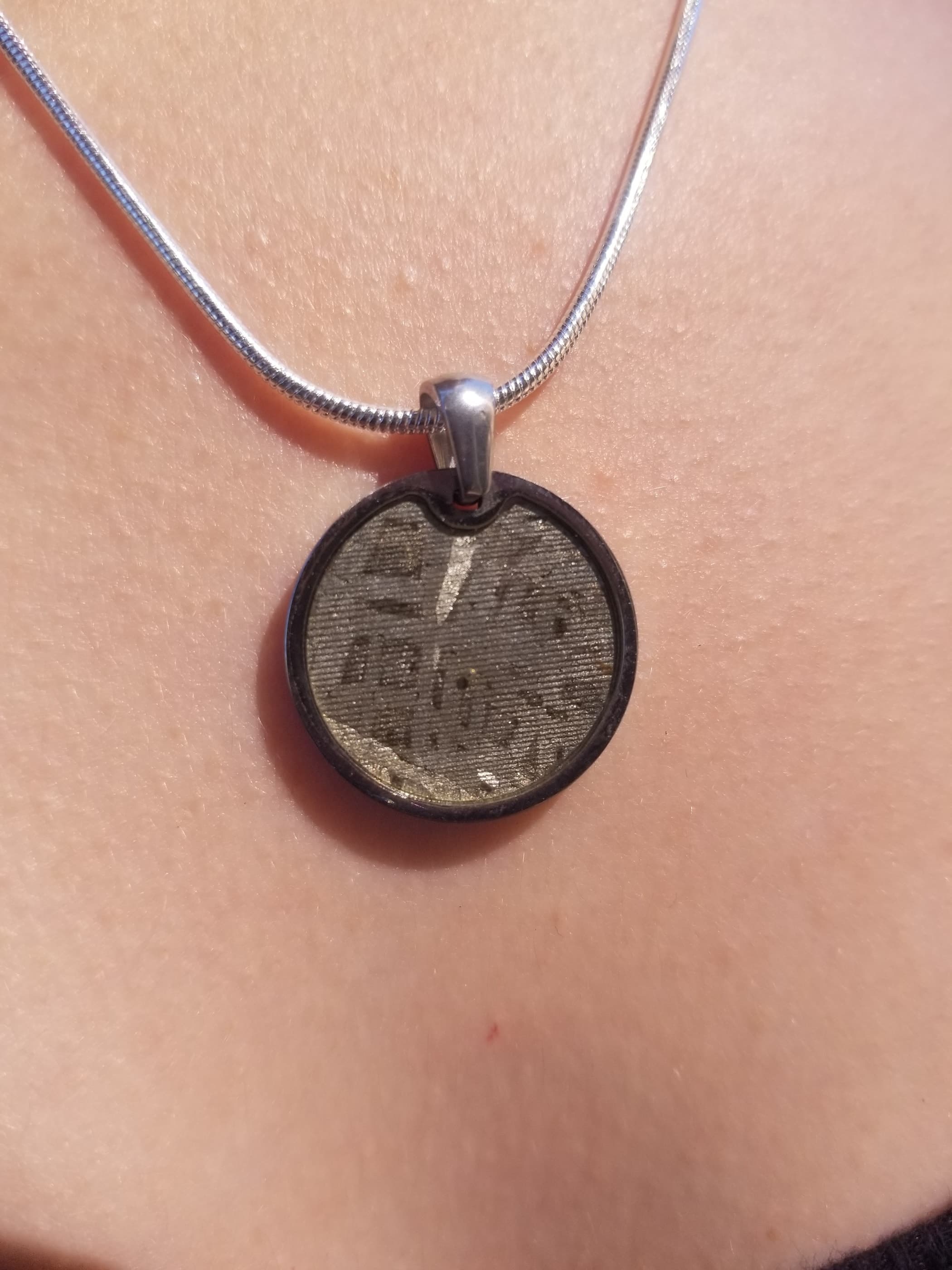Unique Aletai Meteorite Sphere Presented in Sterling Silver Angel Wings Pendant - Widmanstätten Pattern