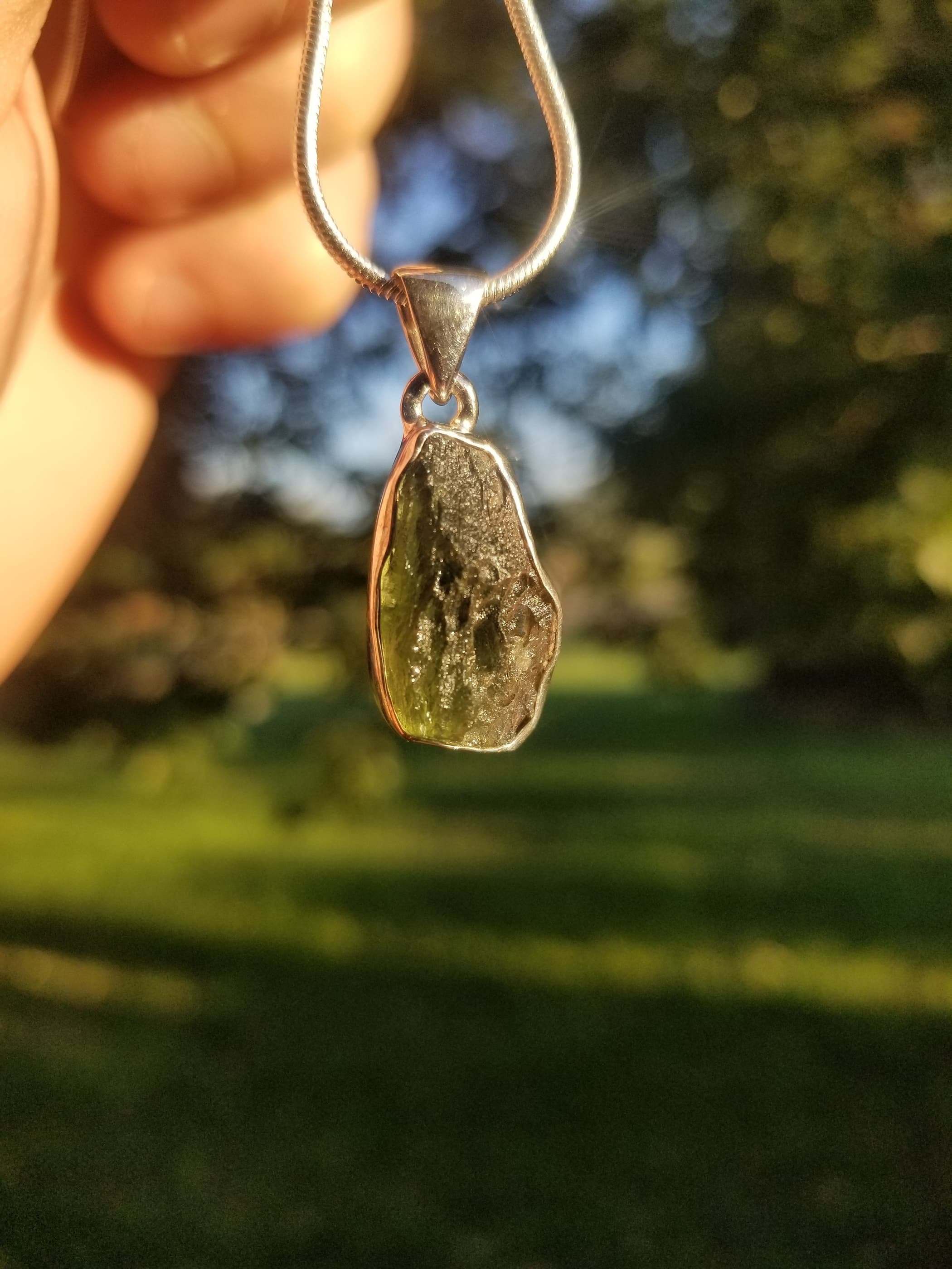 Rare Moldavite Sterling Silver Pendant Natural Formation Meteorite Impact Germany