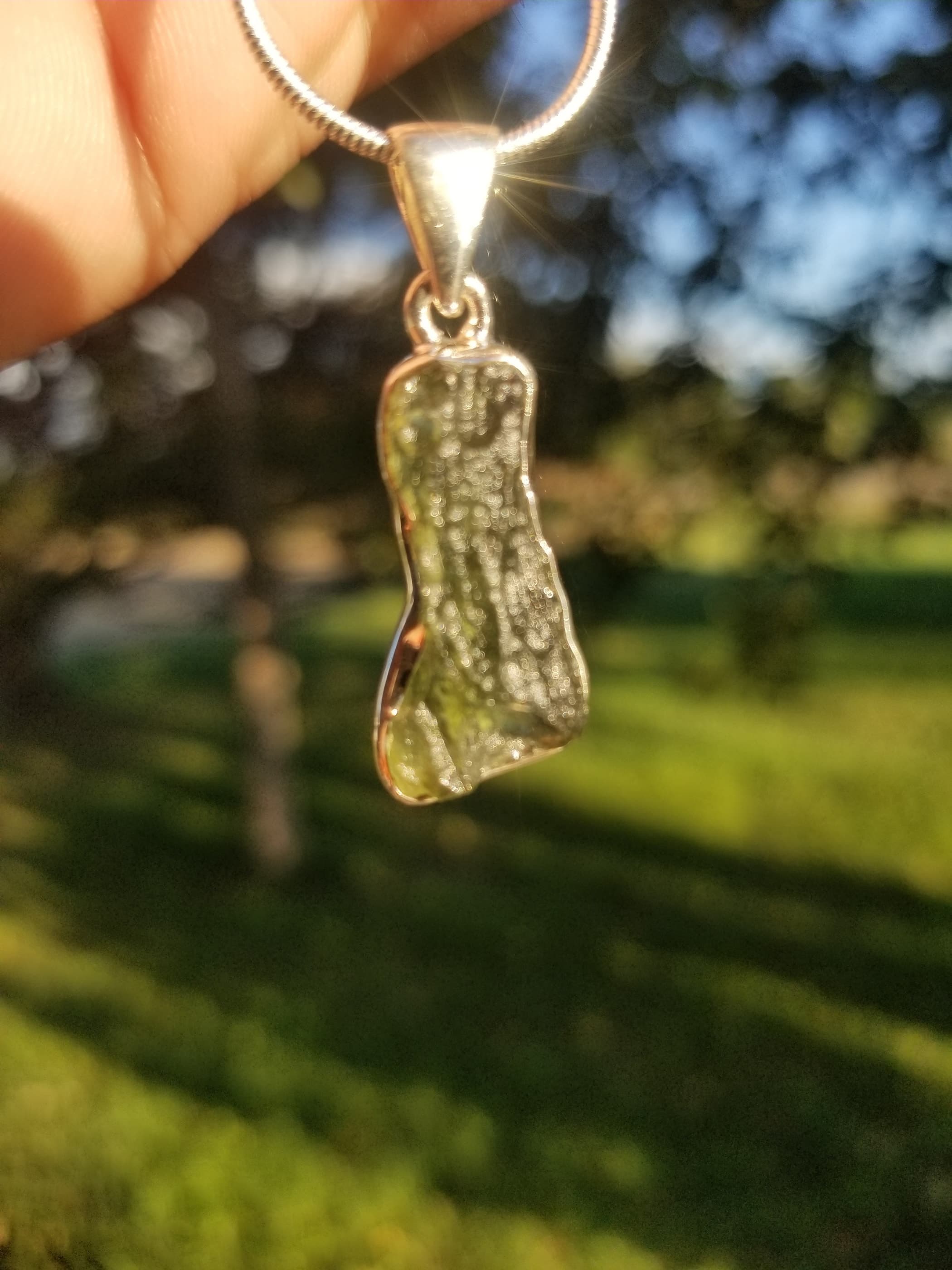 Rare Moldavite Sterling Silver Pendant Natural Formation Meteorite Impact Germany Copy