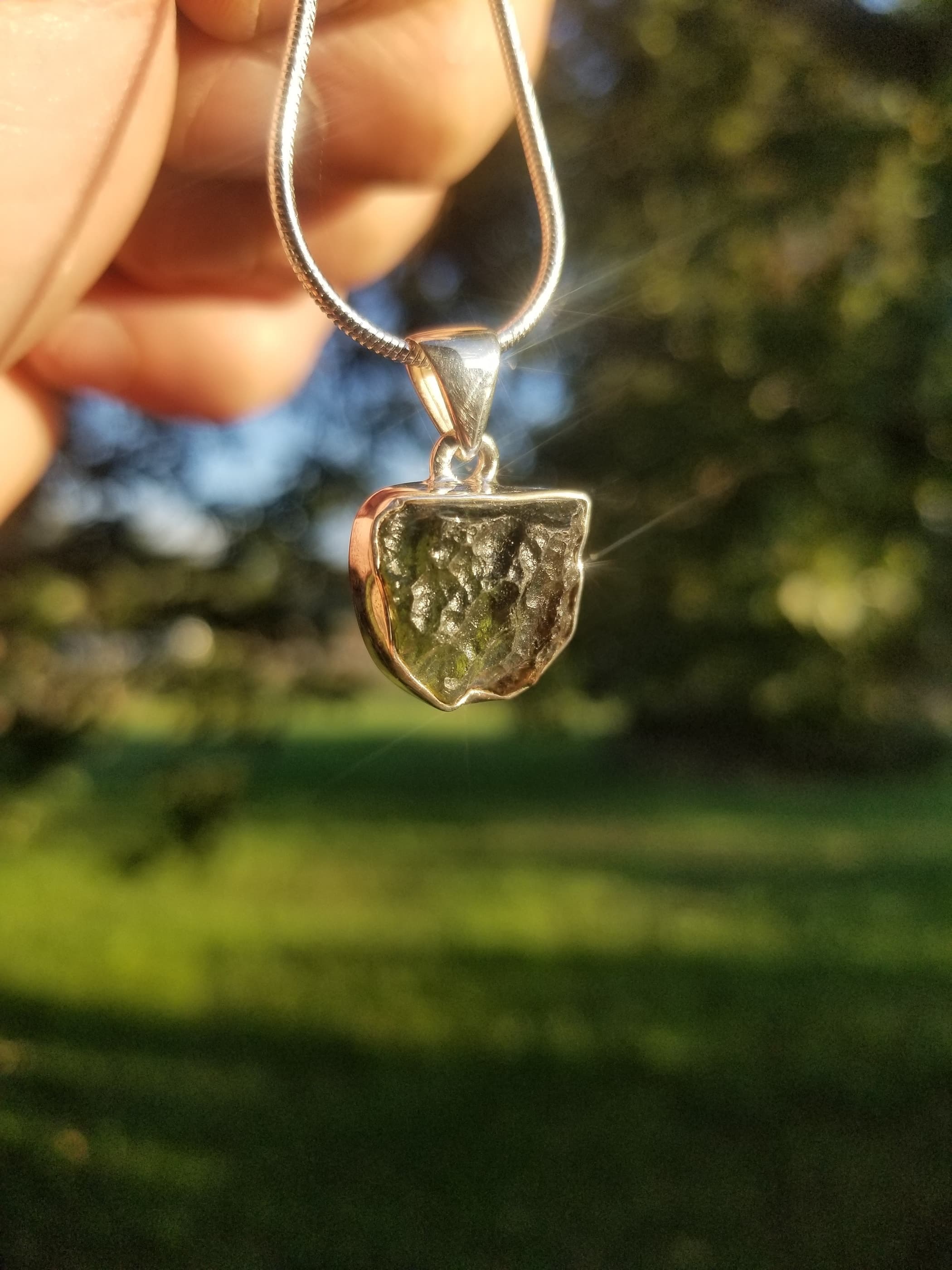 Rare Moldavite Sterling Silver Pendant Natural Formation Meteorite Impact Germany Copy