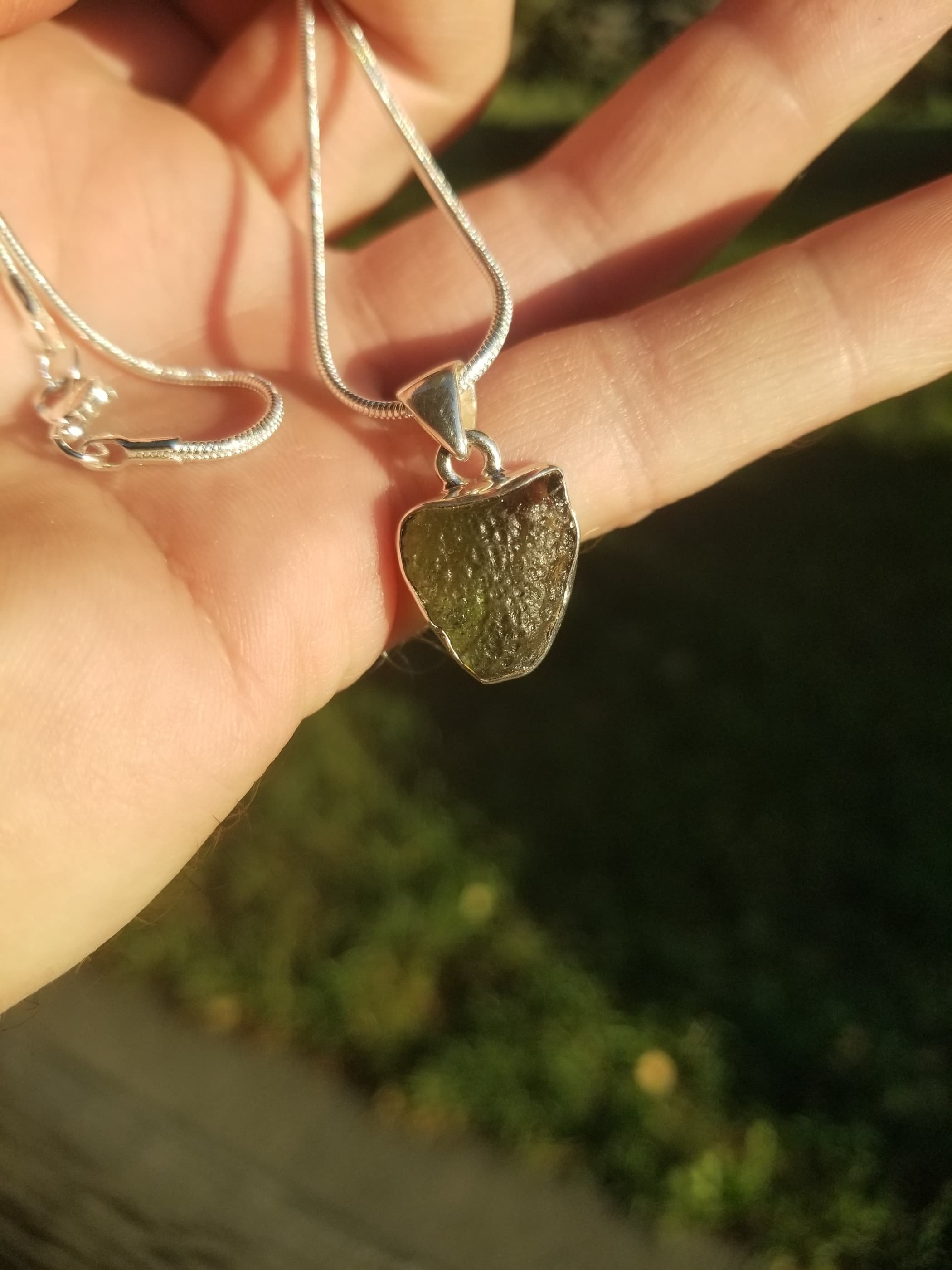Rare Moldavite Sterling Silver Pendant Natural Formation Meteorite Impact Germany Copy
