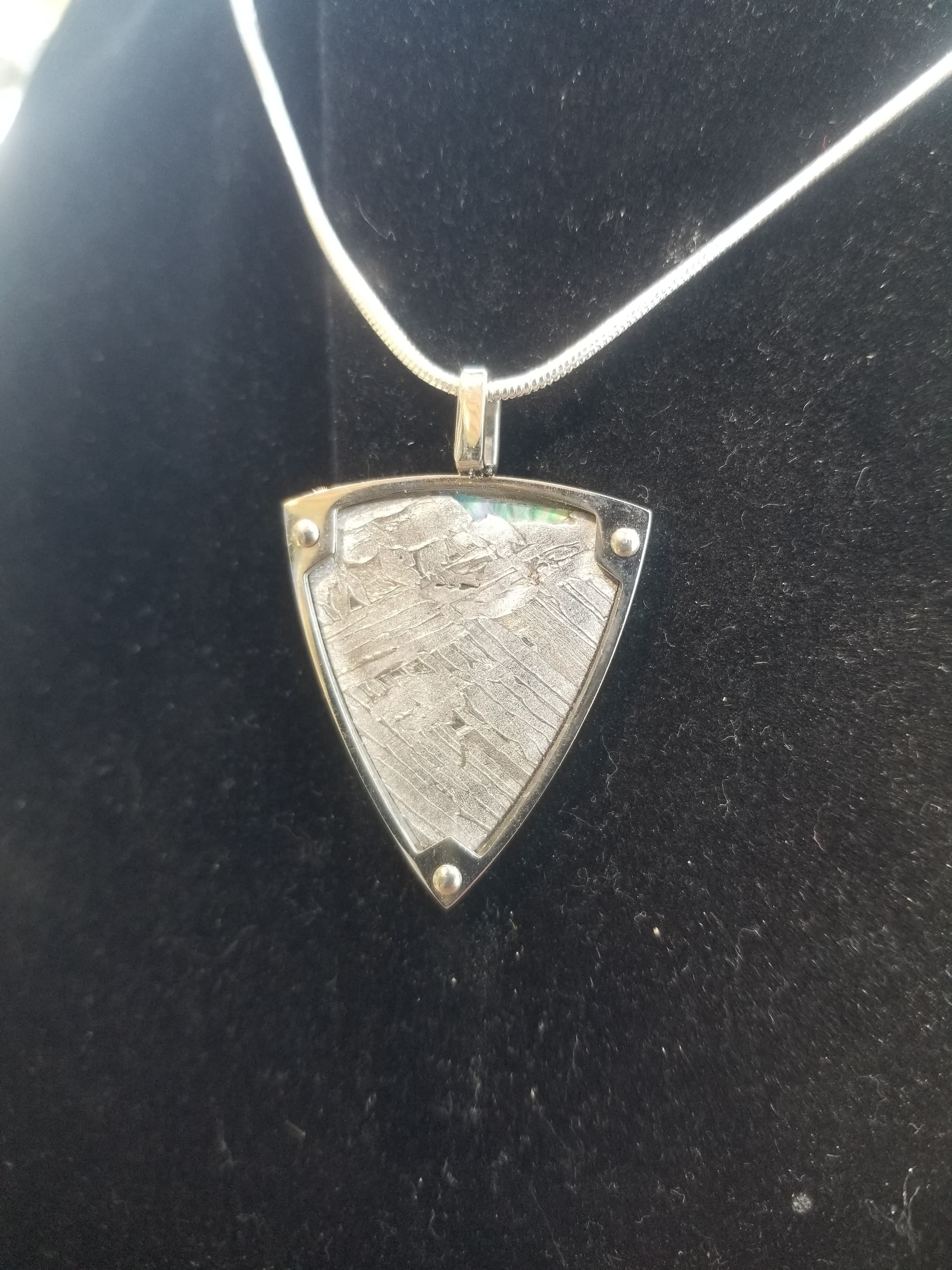 Unique Aletai Meteorite Sphere Presented in Sterling Silver Angel Wings Pendant - Widmanstätten Pattern