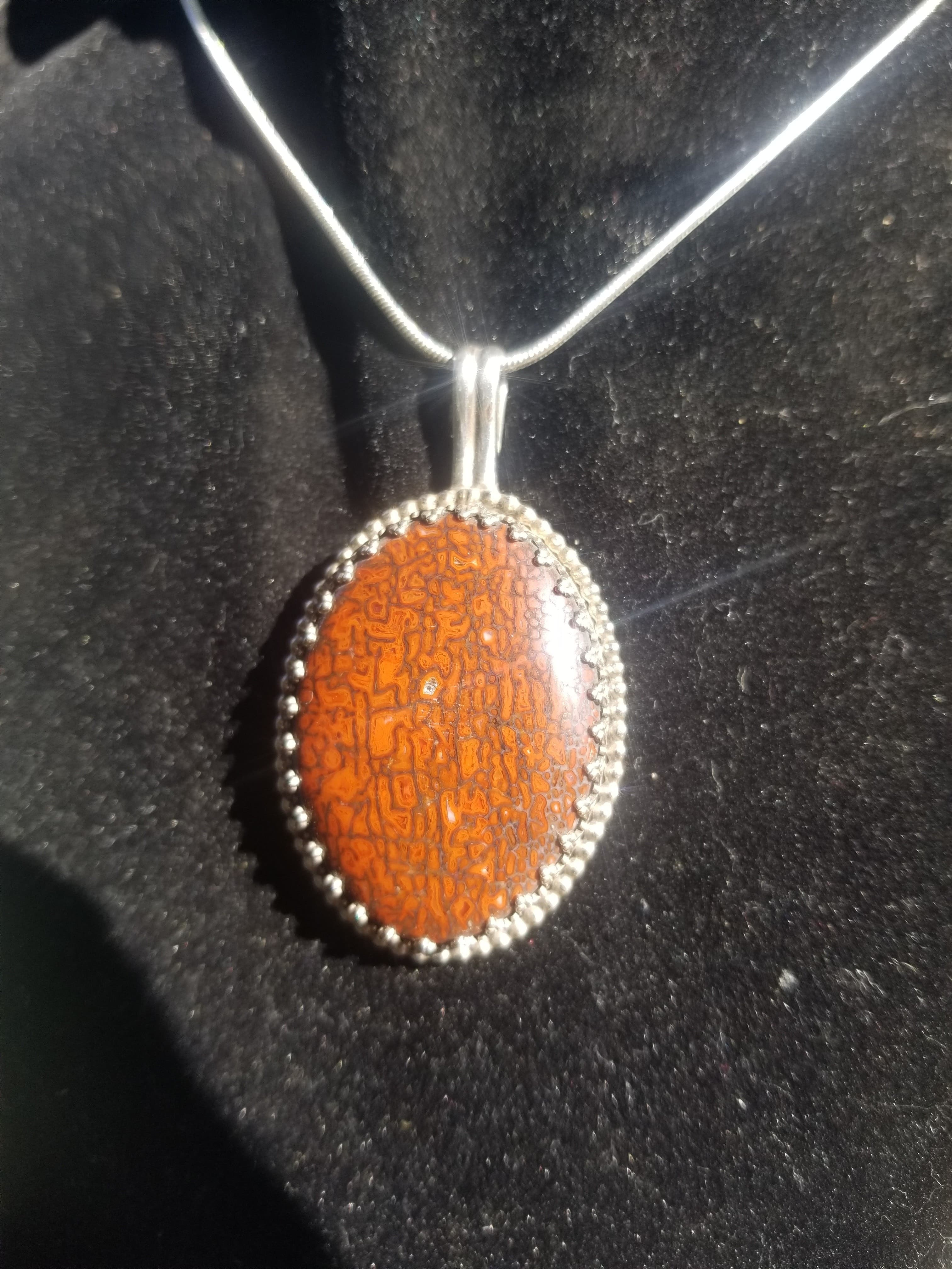 Incredible Red Large Cell Agatized Dinosaur Gem Bone Custom Handmade Silver Pendant Artisan Jewelry - 2” x 1.5”