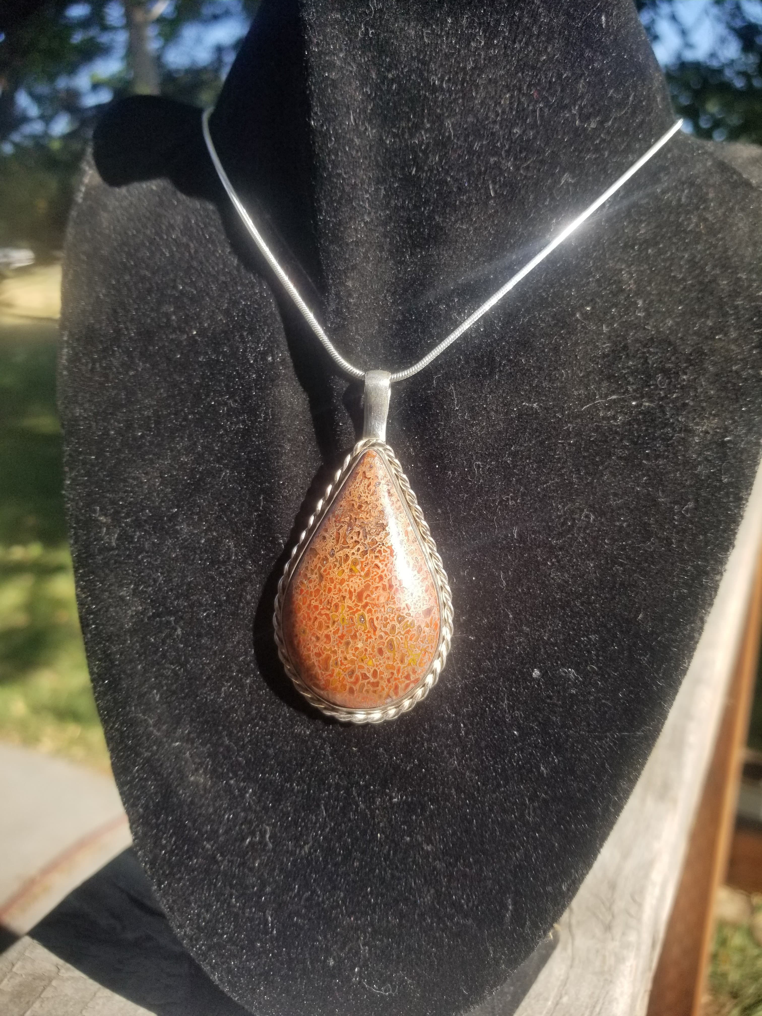 Incredible Agatized Dinosaur Gem Bone Custom Handmade Silver Pendant Artisan Jewelry - 2.5” x 1.5”