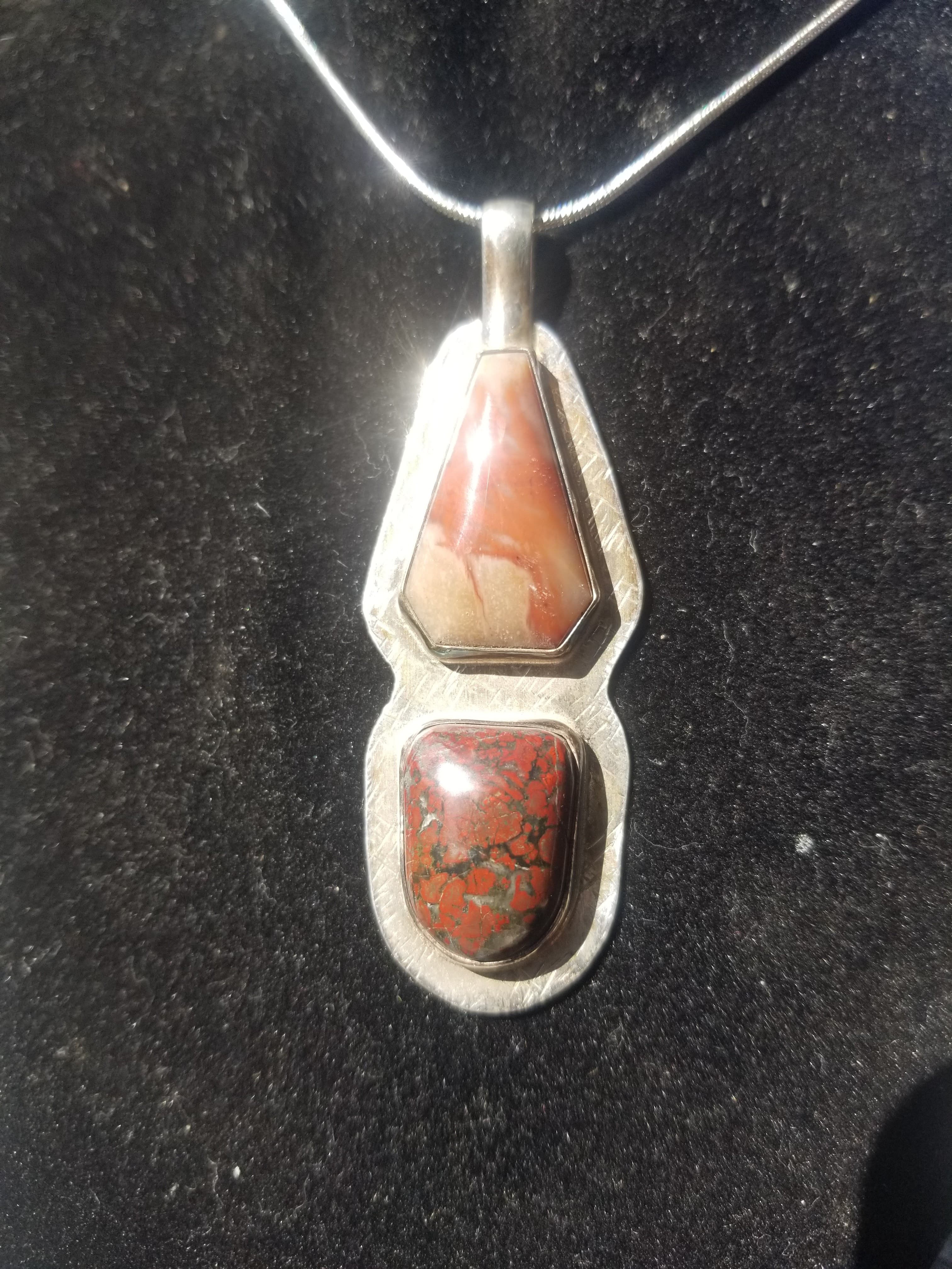 Incredible Double Cab Agatized Dinosaur Gem Bone Custom Handmade Silver Pendant Artisan Jewelry - 2.75” x 1”