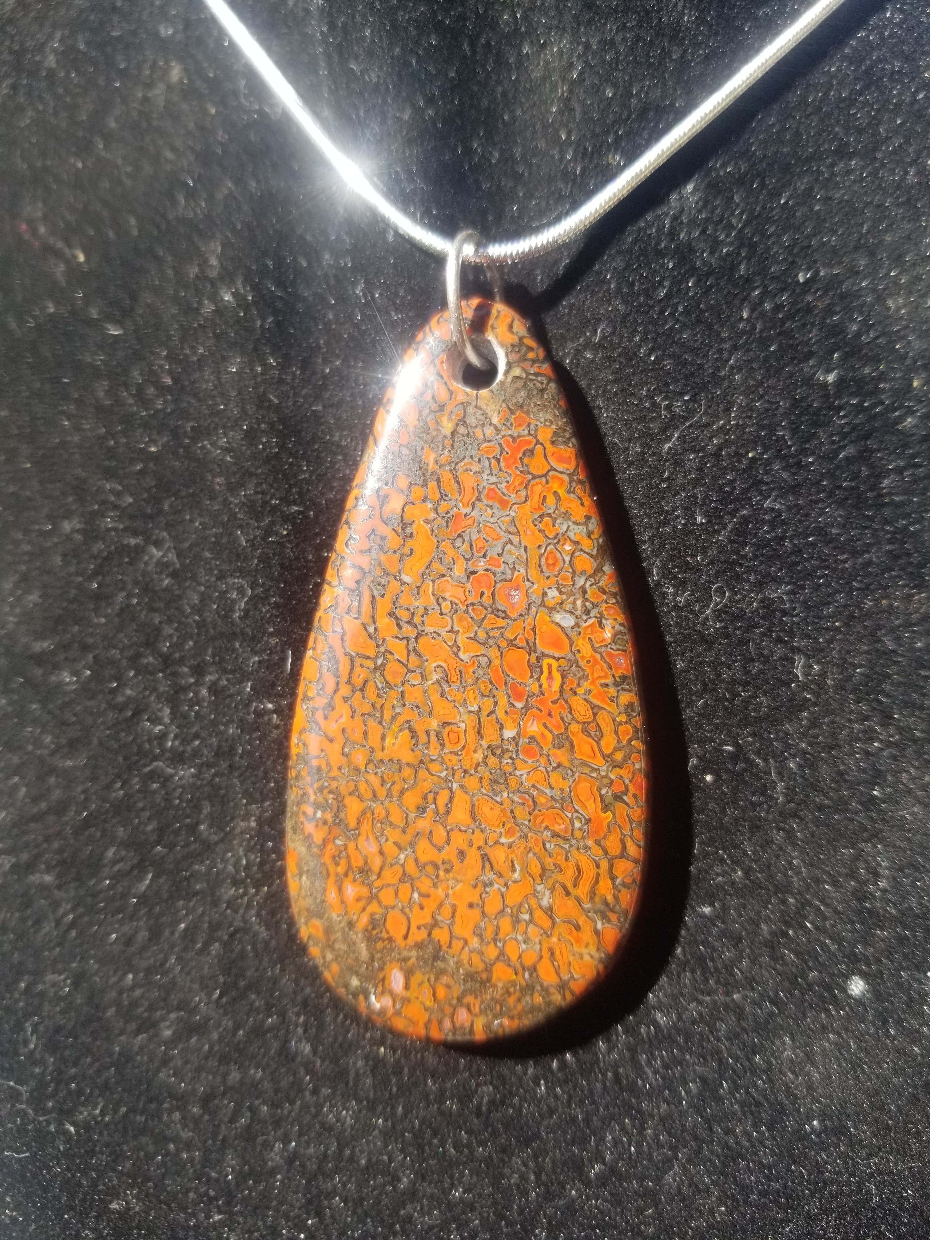 Incredible Red Agatized Dinosaur Gem Bone Custom Handmade Drilled Pendant Artisan Jewelry - 2.5” x 1.25”