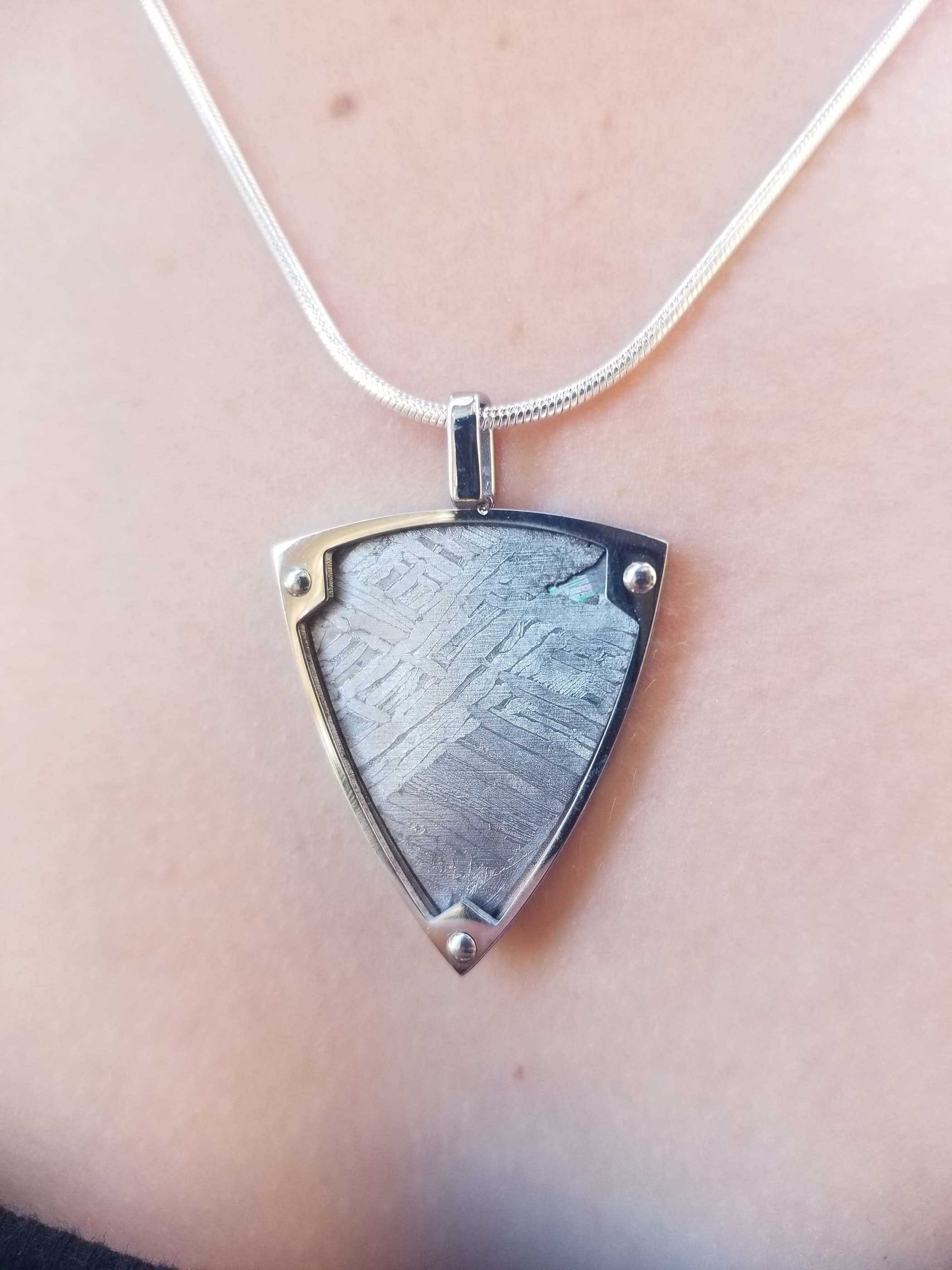 Unique Aletai Meteorite Sphere Presented in Sterling Silver Angel Wings Pendant - Widmanstätten Pattern