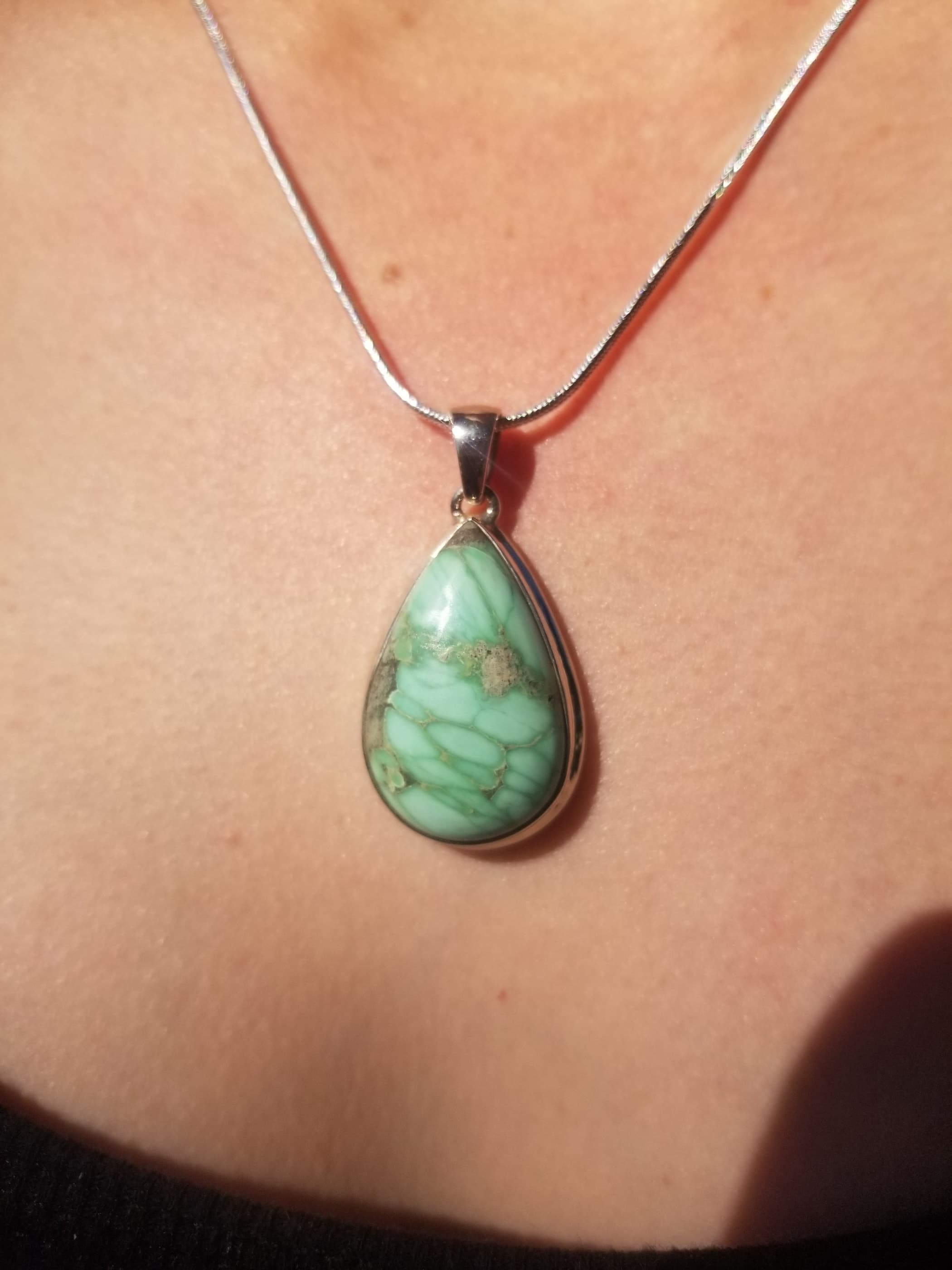 Spiderweb Lucin Variscite Utah Pendant Set in Sterling Silver - Chain Included