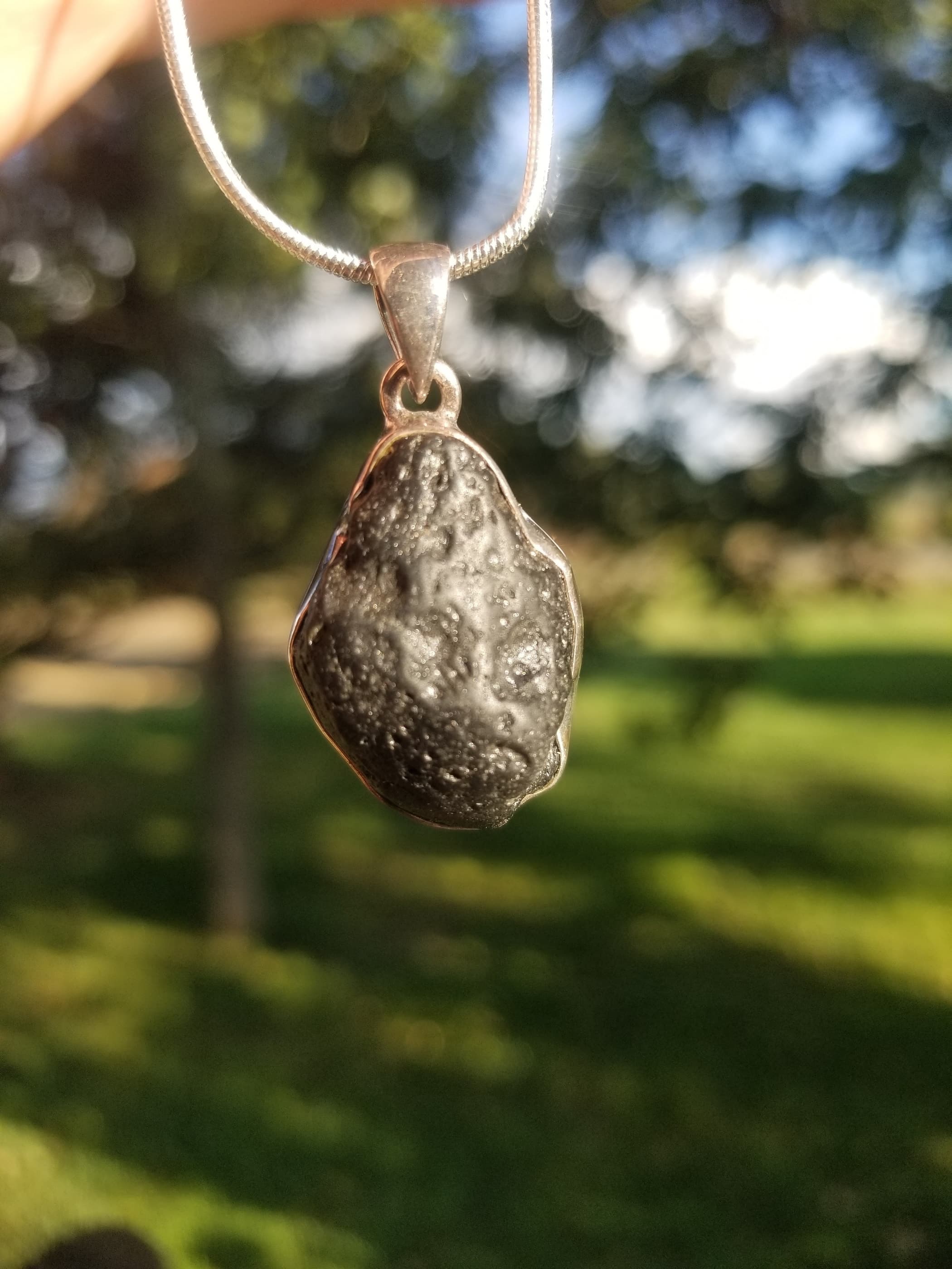Tektite Sterling Silver Pendant - Molten Terrestrial Ejecta From Meteorite Impact