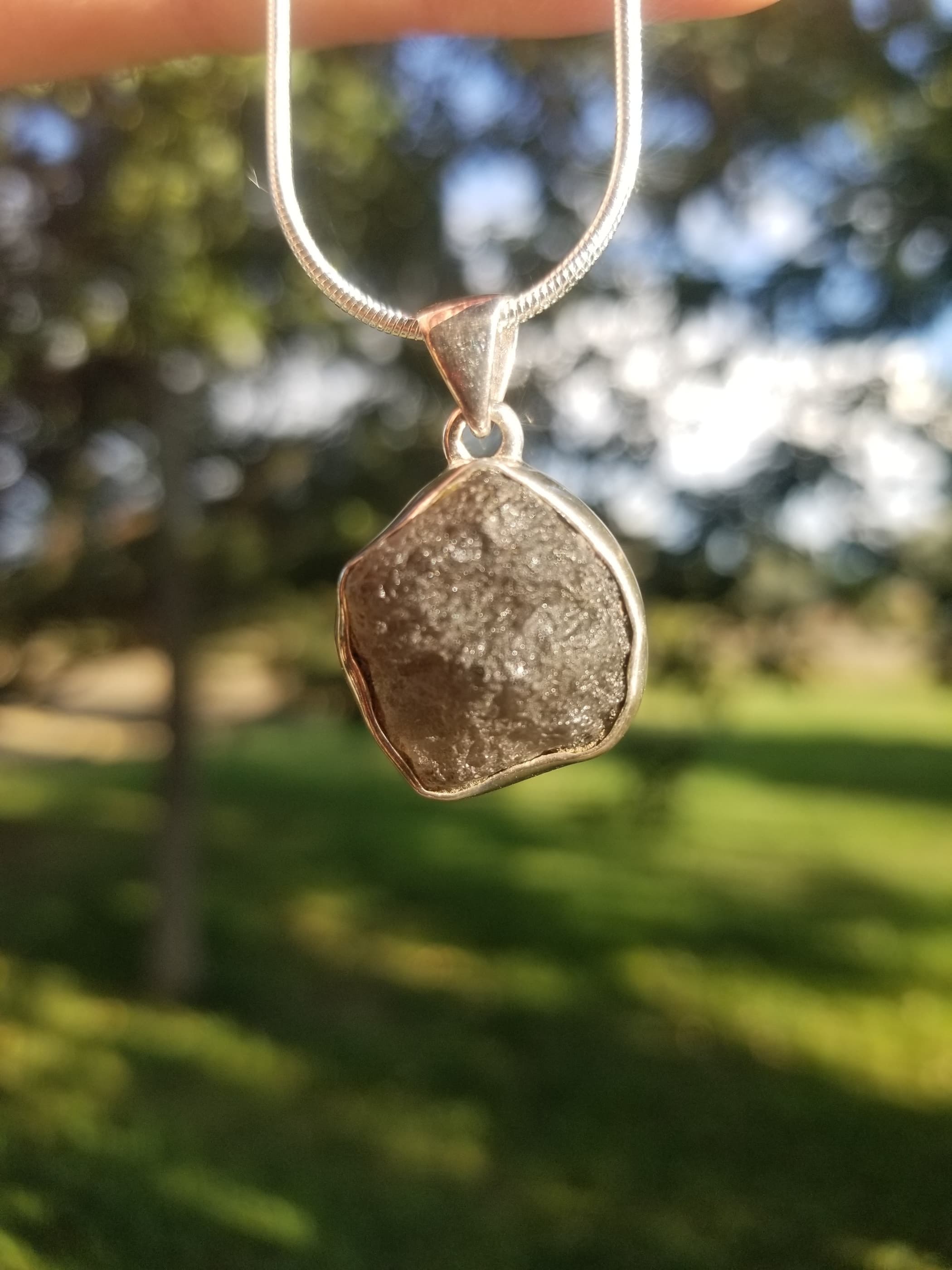 Tektite Sterling Silver Pendant - Molten Terrestrial Ejecta From Meteorite Impact