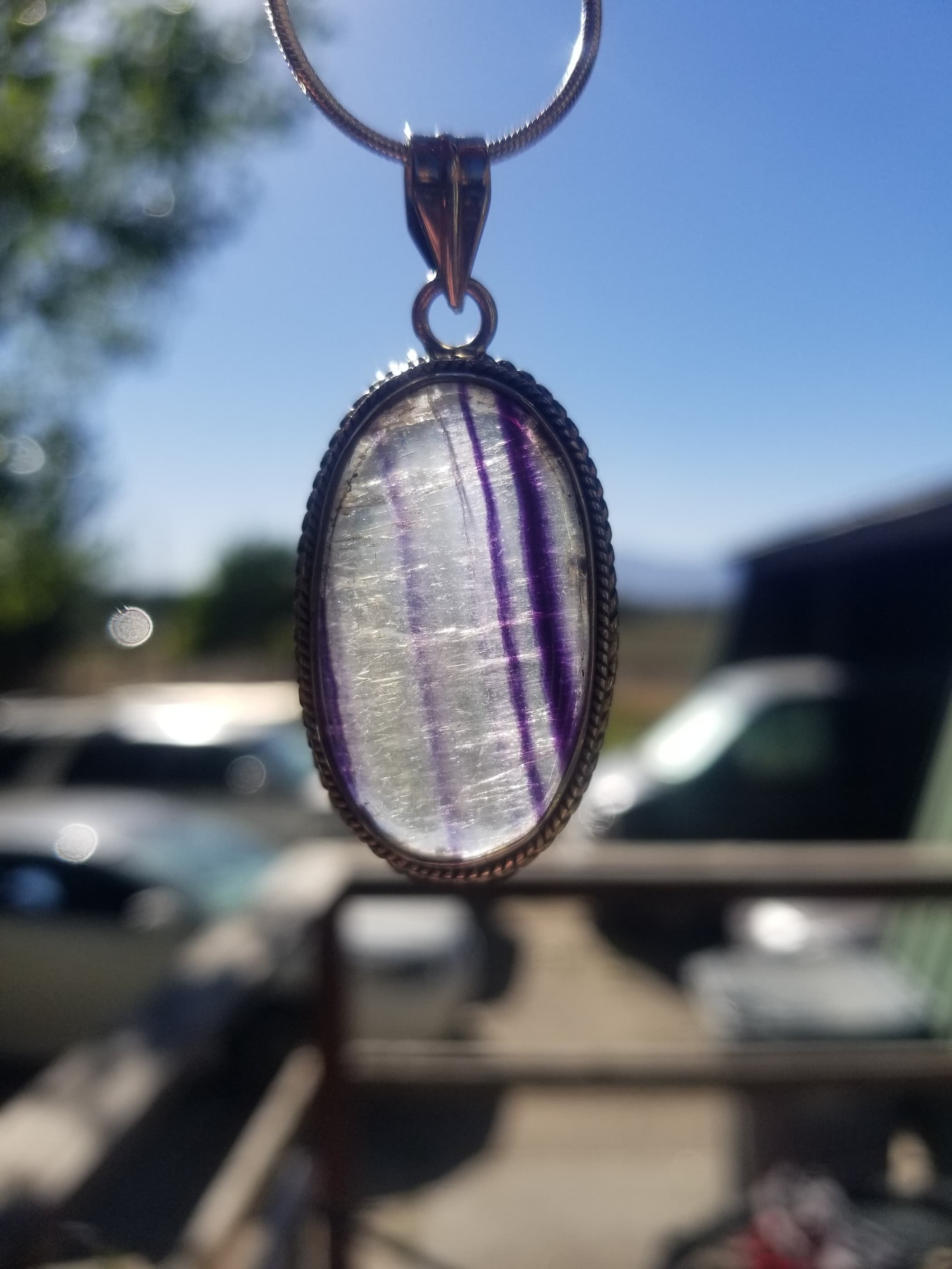 Translucent Fluorite Pendant Set in Sterling Silver - Chain Included