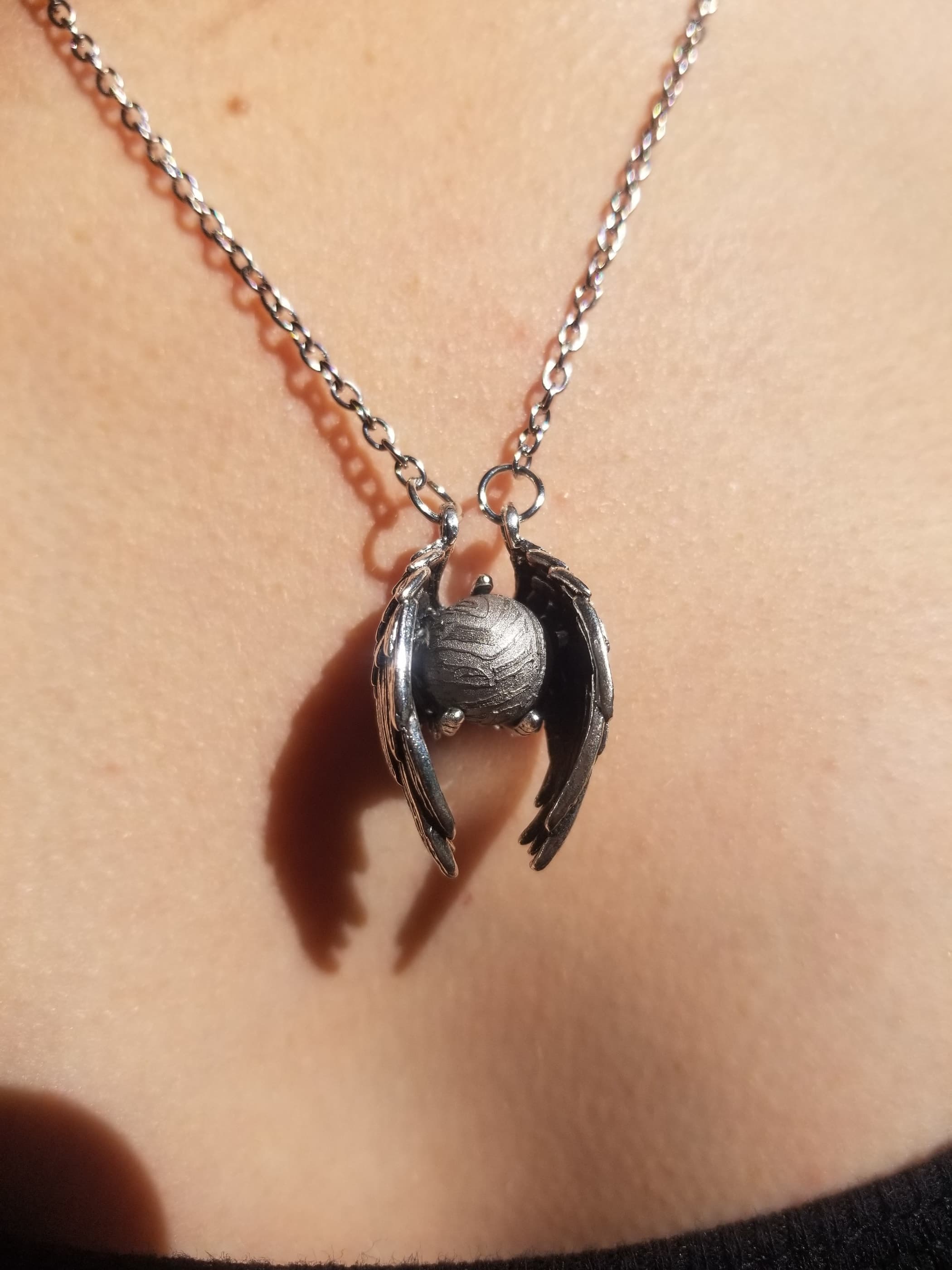 Unique Aletai Meteorite Sphere Presented in Sterling Silver Angel Wings Pendant - Widmanstätten Pattern