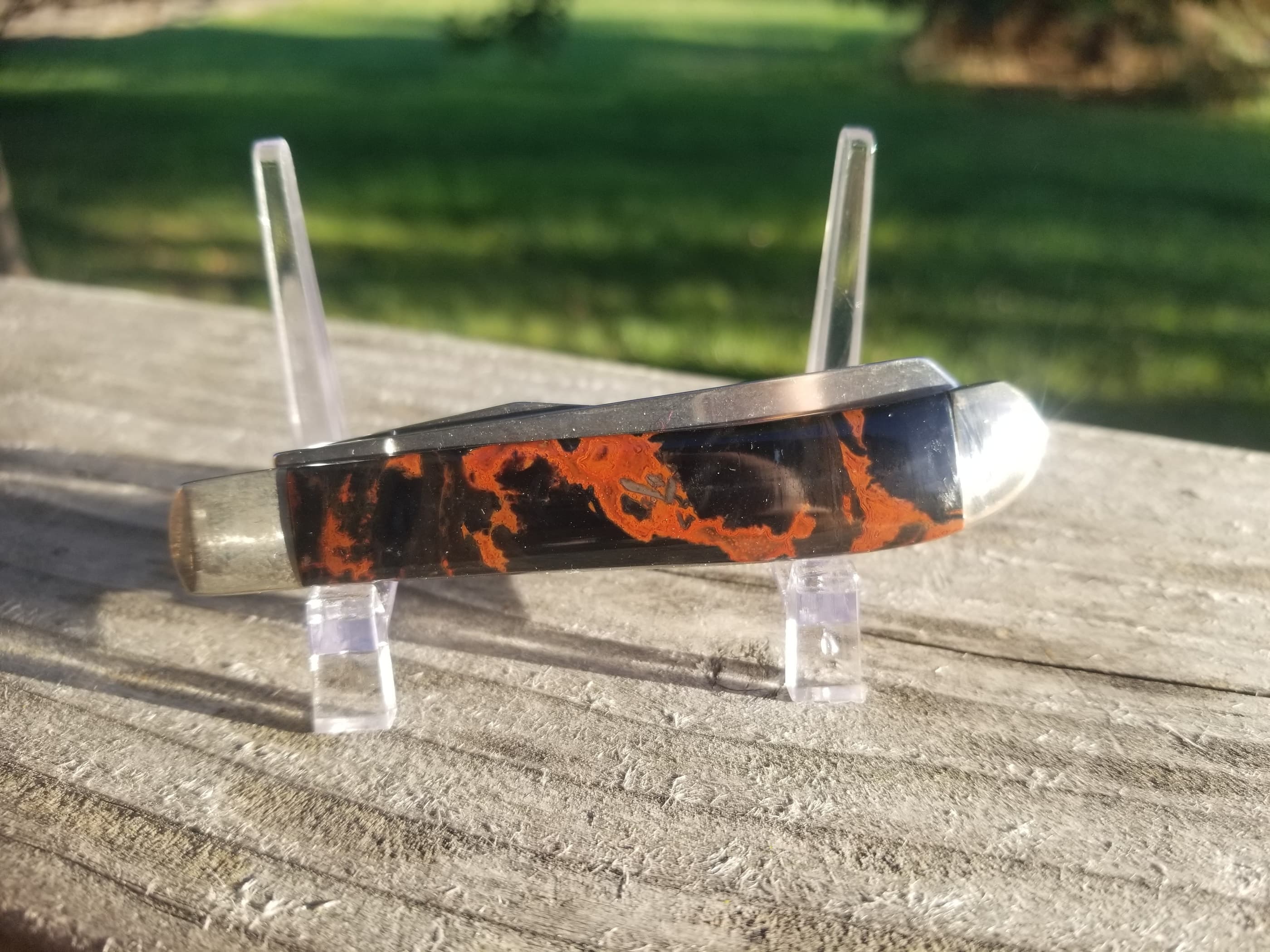 Unique Utah Jasper Handle Folding Utility Pocket Knife- 3.5” Handle