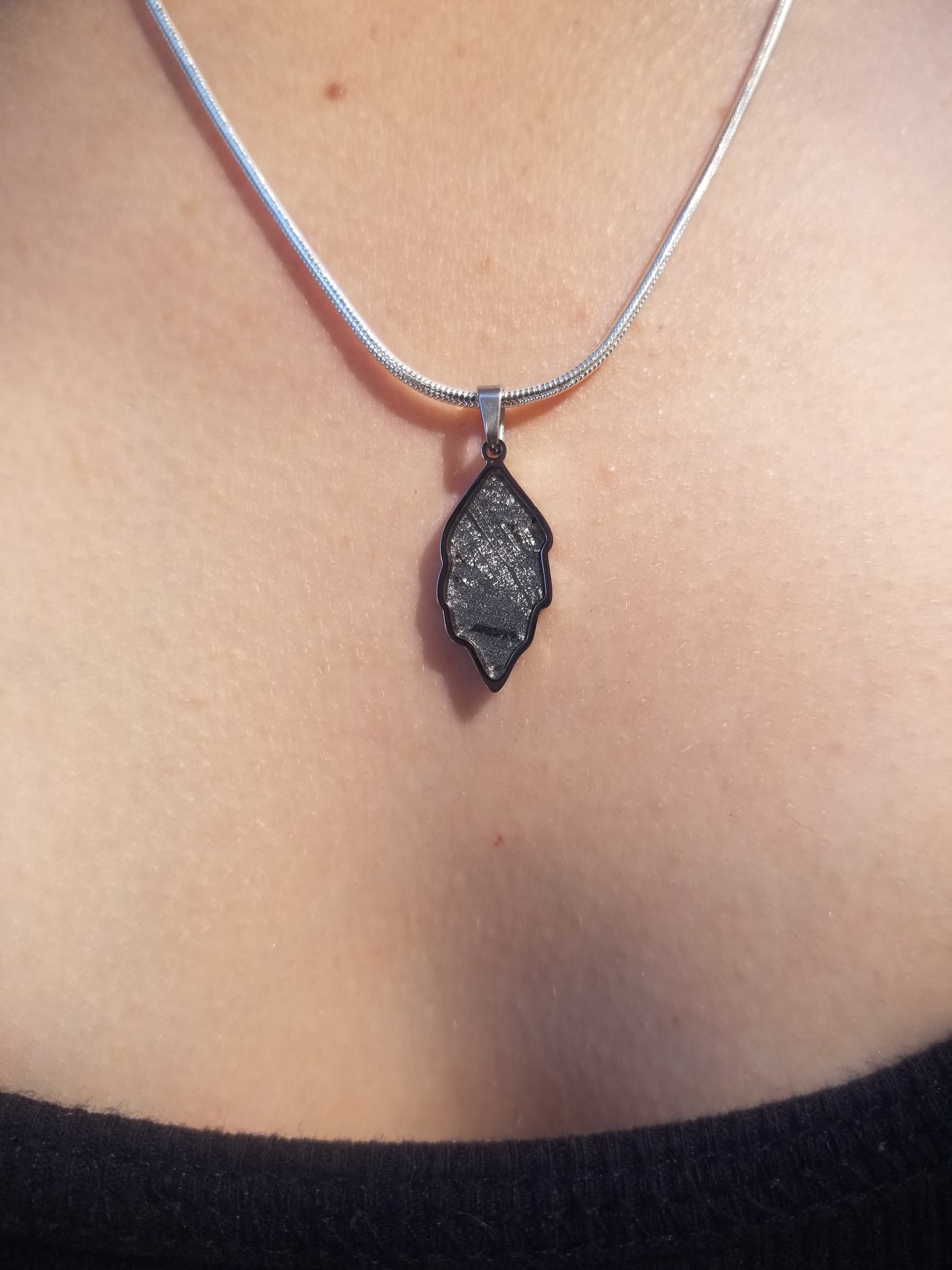 Unique Aletai Meteorite Sphere Presented in Sterling Silver Angel Wings Pendant - Widmanstätten Pattern