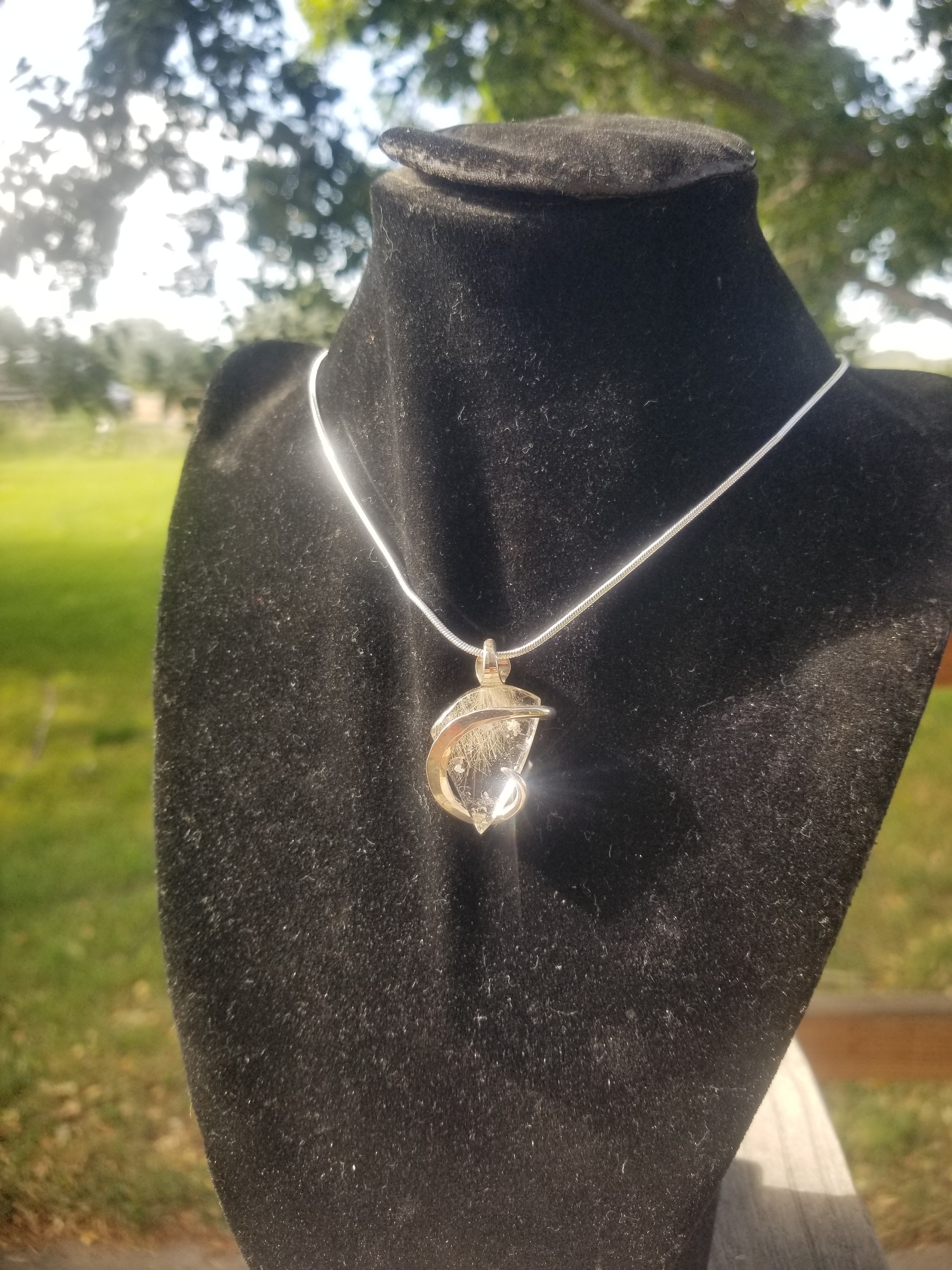 Beautiful Rutilated Rutile Quartz Pendant Sterling Silver Hand Crafted Local Artisan Wire Wrap