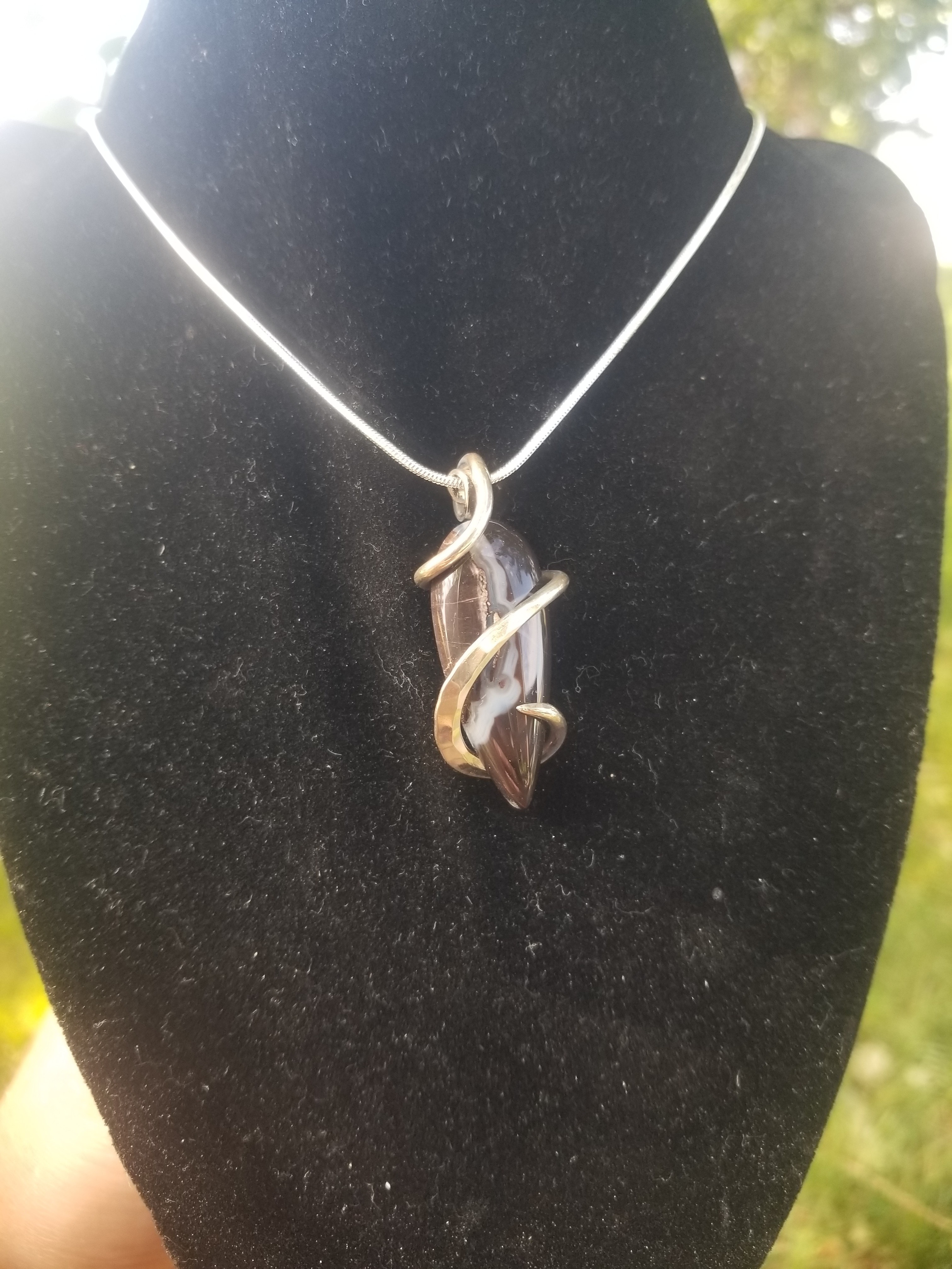 Beautiful Blue Forest Petrified Wood Pendant Sterling Silver Hand Crafted Local Artisan Wire Wrap