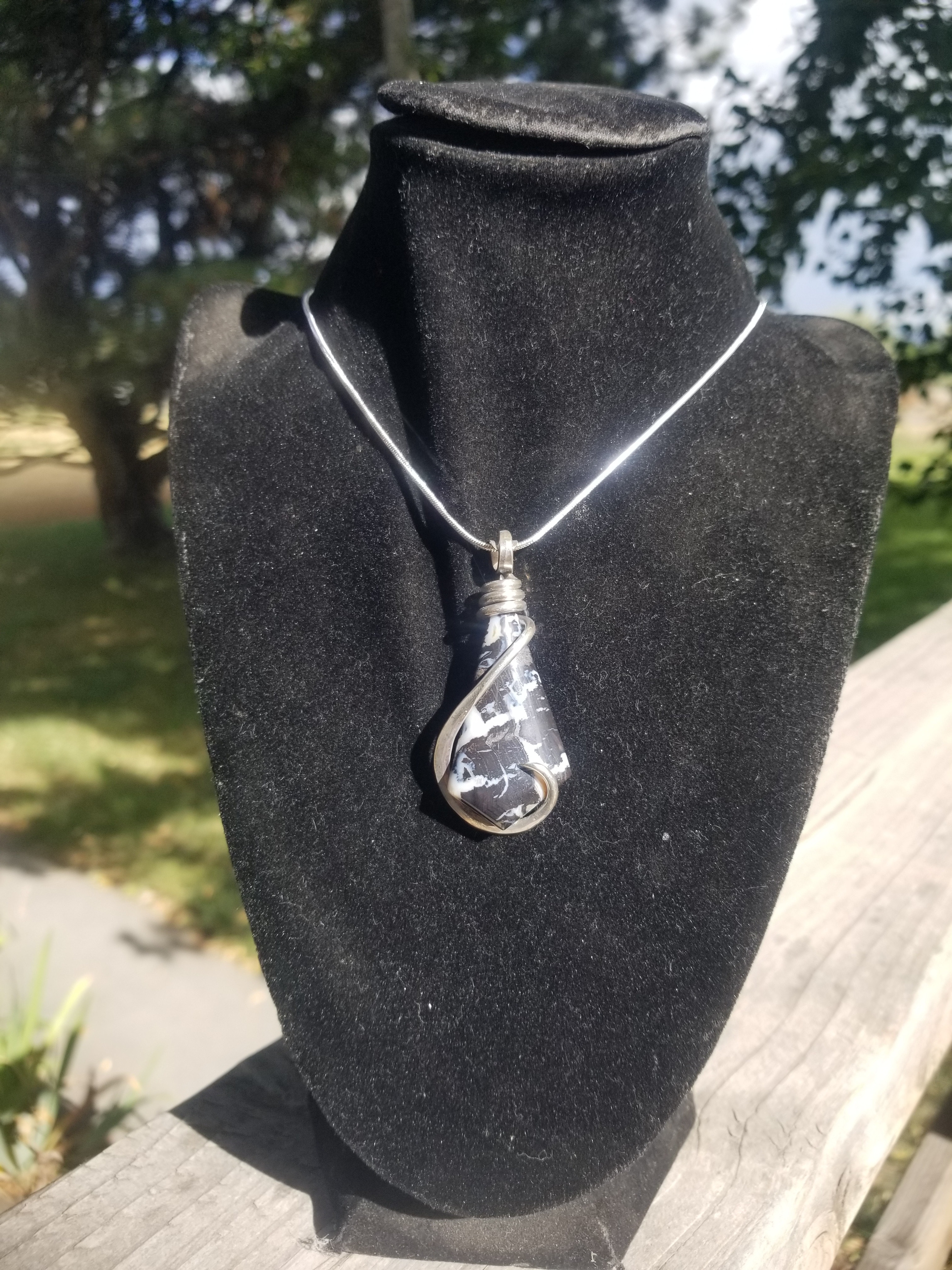 Beautiful Blue Forest Petrified Wood Pendant Sterling Silver Hand Crafted Local Artisan Wire Wrap