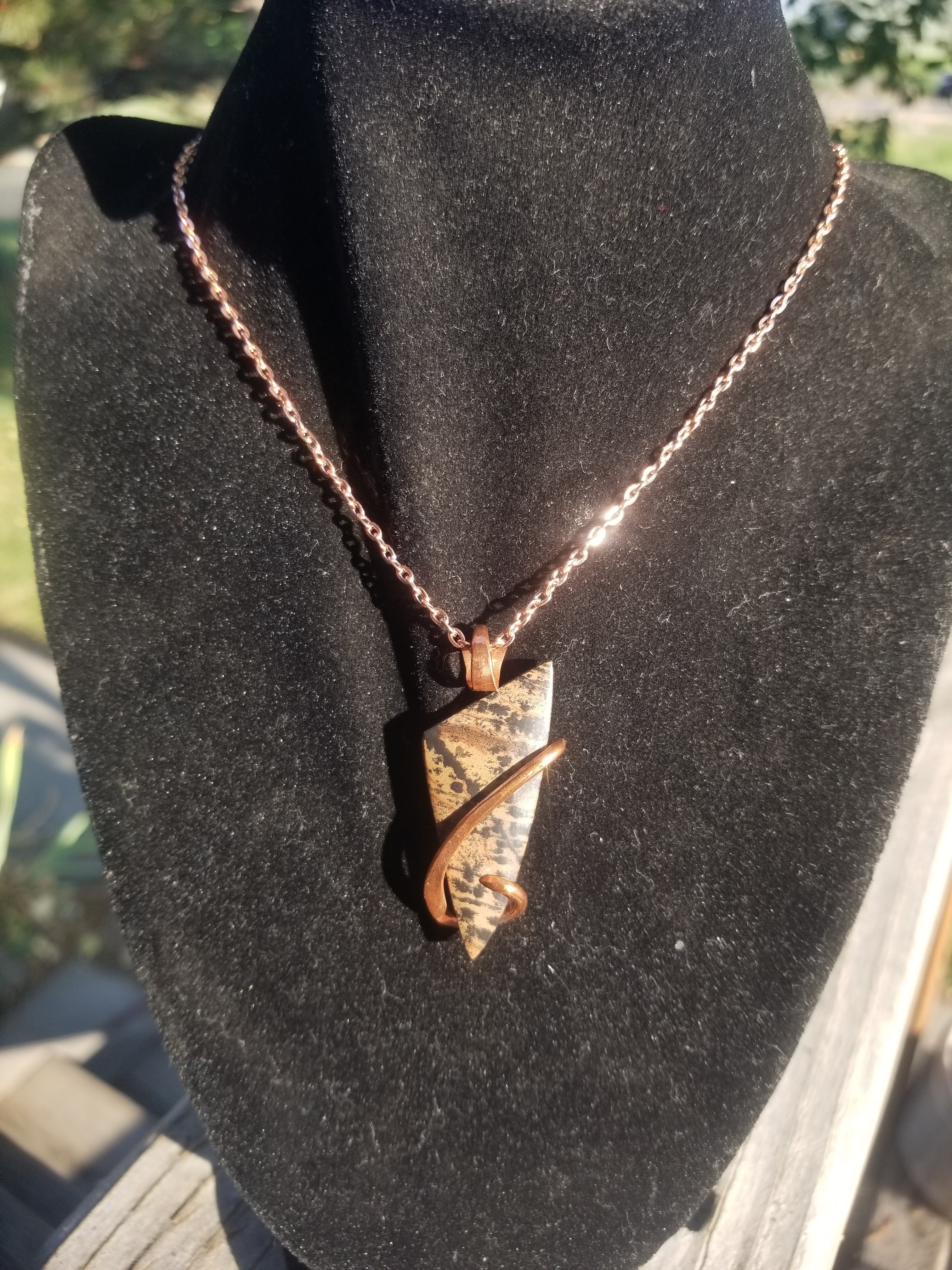 Beautiful Rare Indian Paint Stone Pendant Hand Crafted Local Artisan Unique Copper Wrap