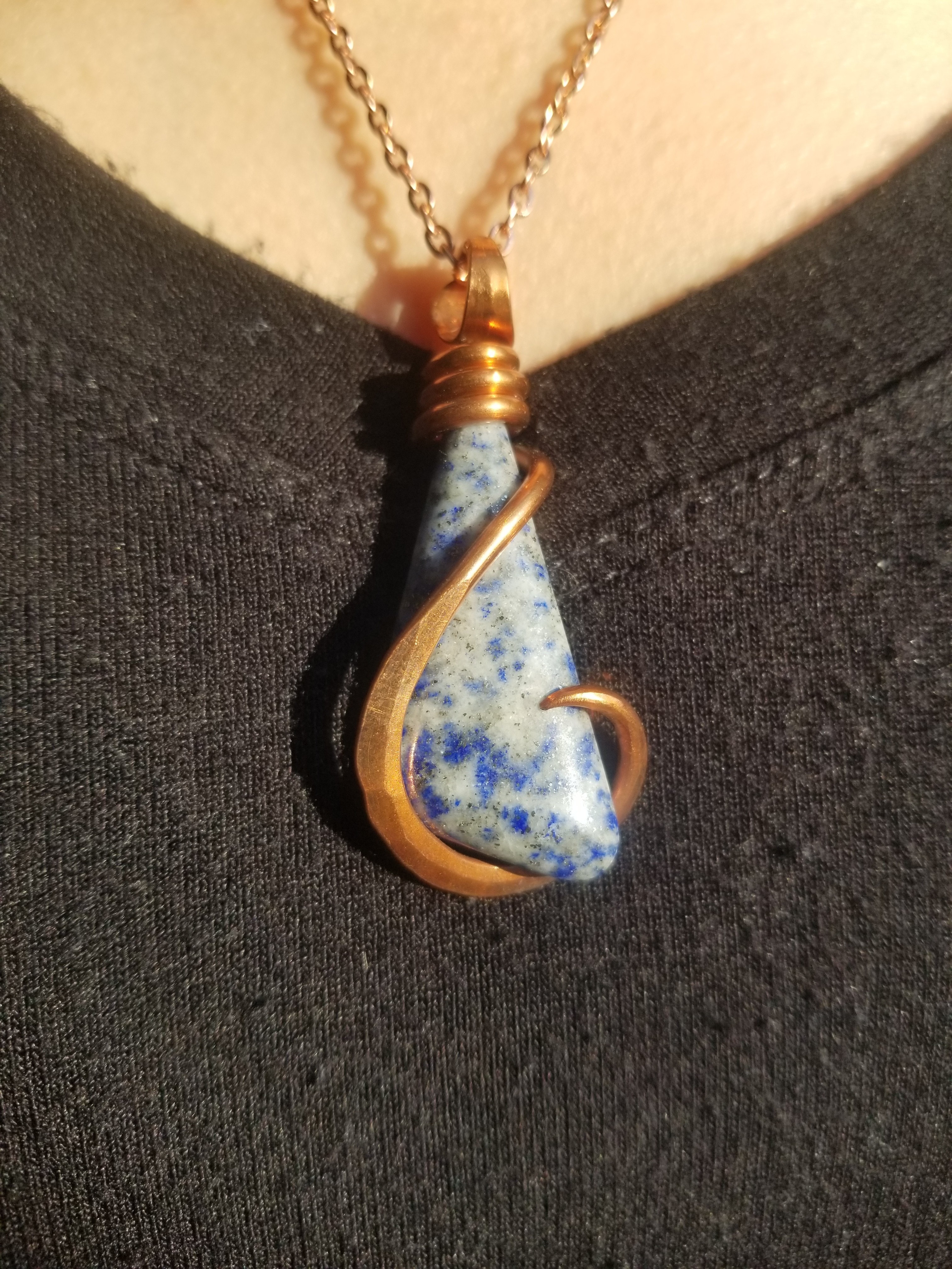 Beautiful Lapis Lazuli Pendant Hand Crafted Local Artisan Unique Copper Wrap