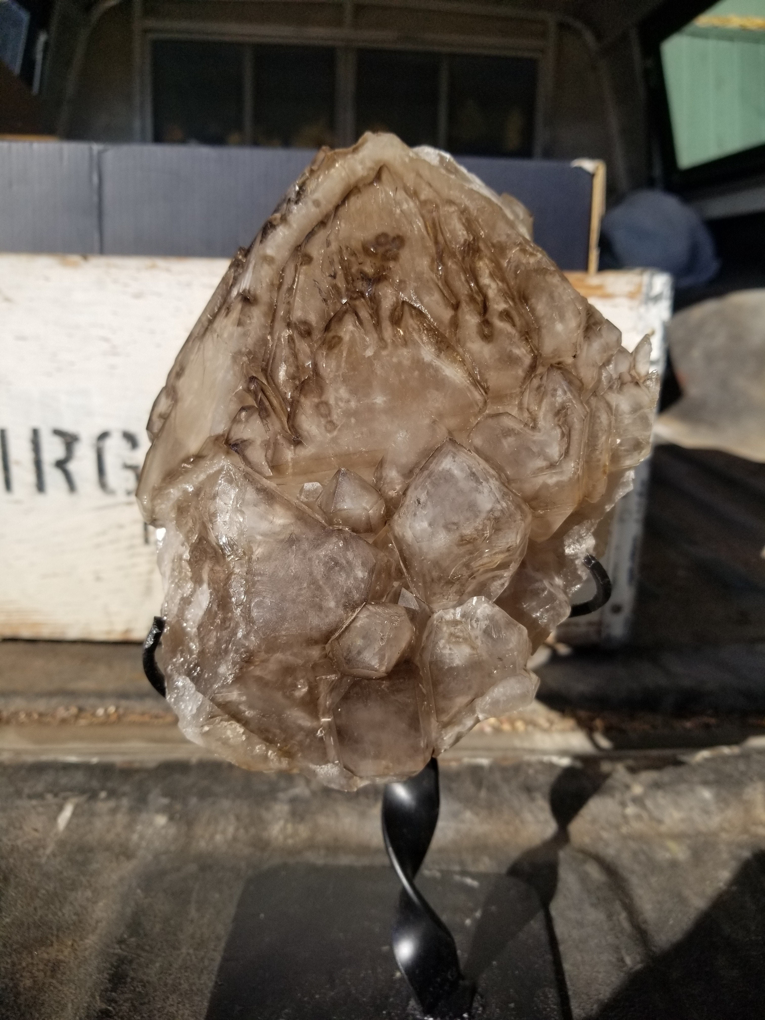 Beautiful Large 7.87Lb Smoky Crocodile Alligator Quartz Statement Specimen Crystal Elestial Brazil Overlapping Terminations