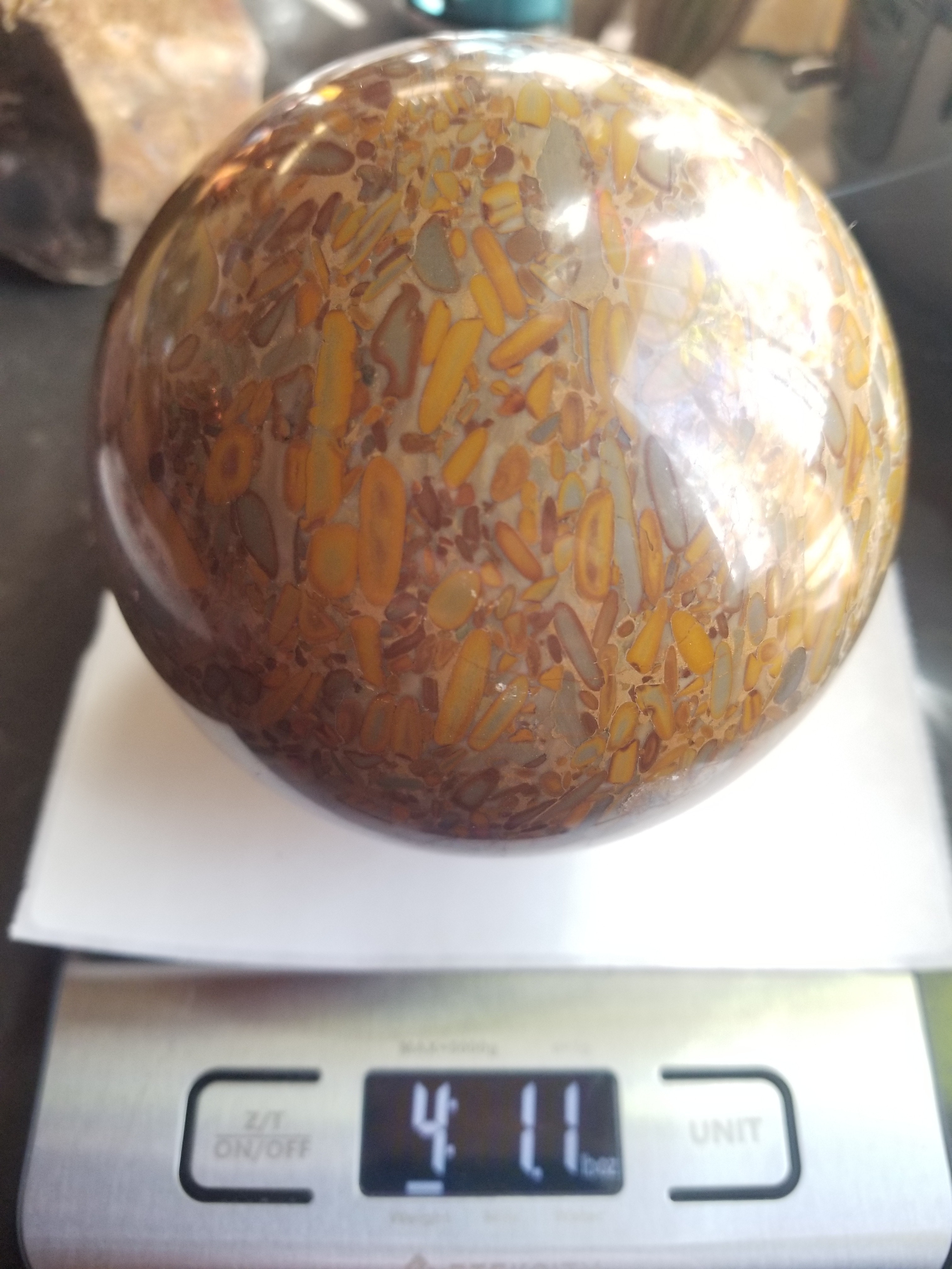 Beautiful Large Bamboo Jasper Polished Stone Spere Gemstone Over 4 LB & 4 Inches