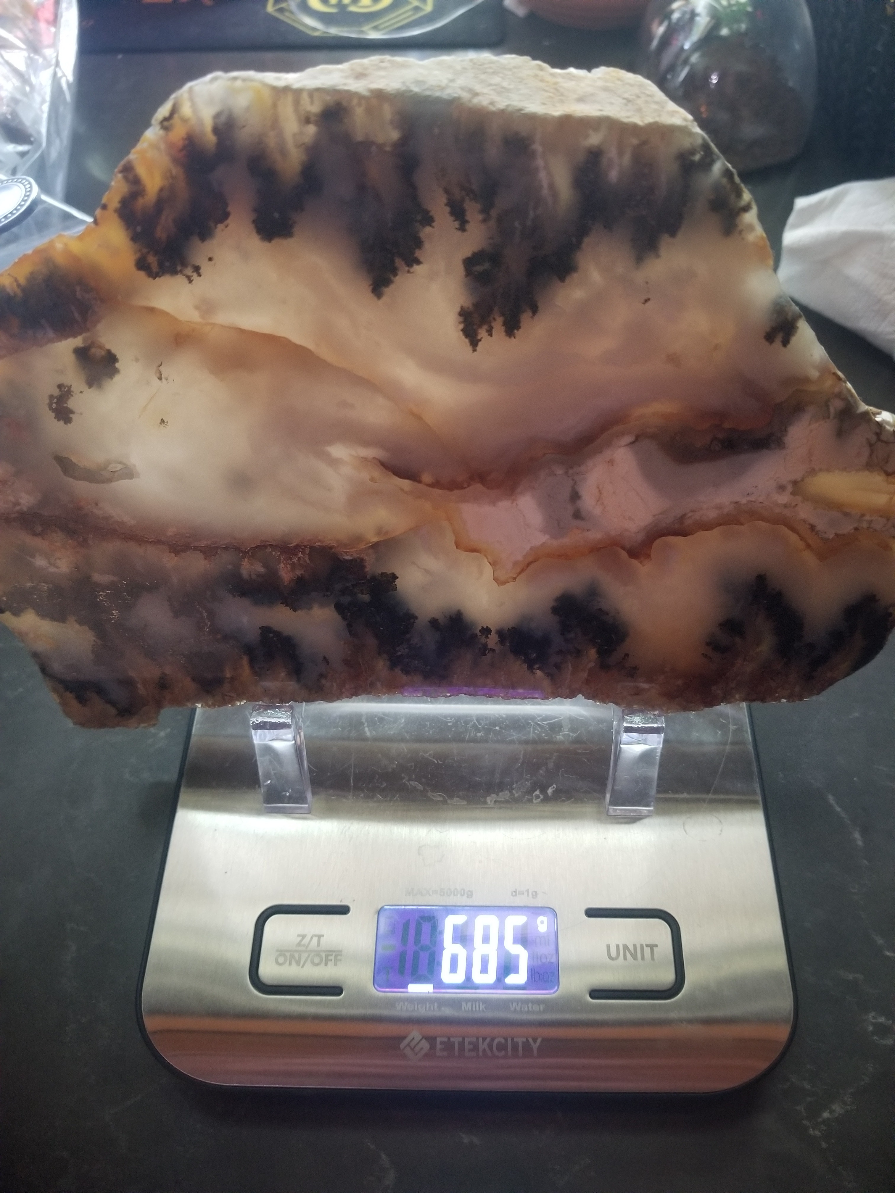 Beautiful Large Polished Graveyard Point Plume Moss Agate Thick Specimen Slab 1.5Lb 7.5x5"
