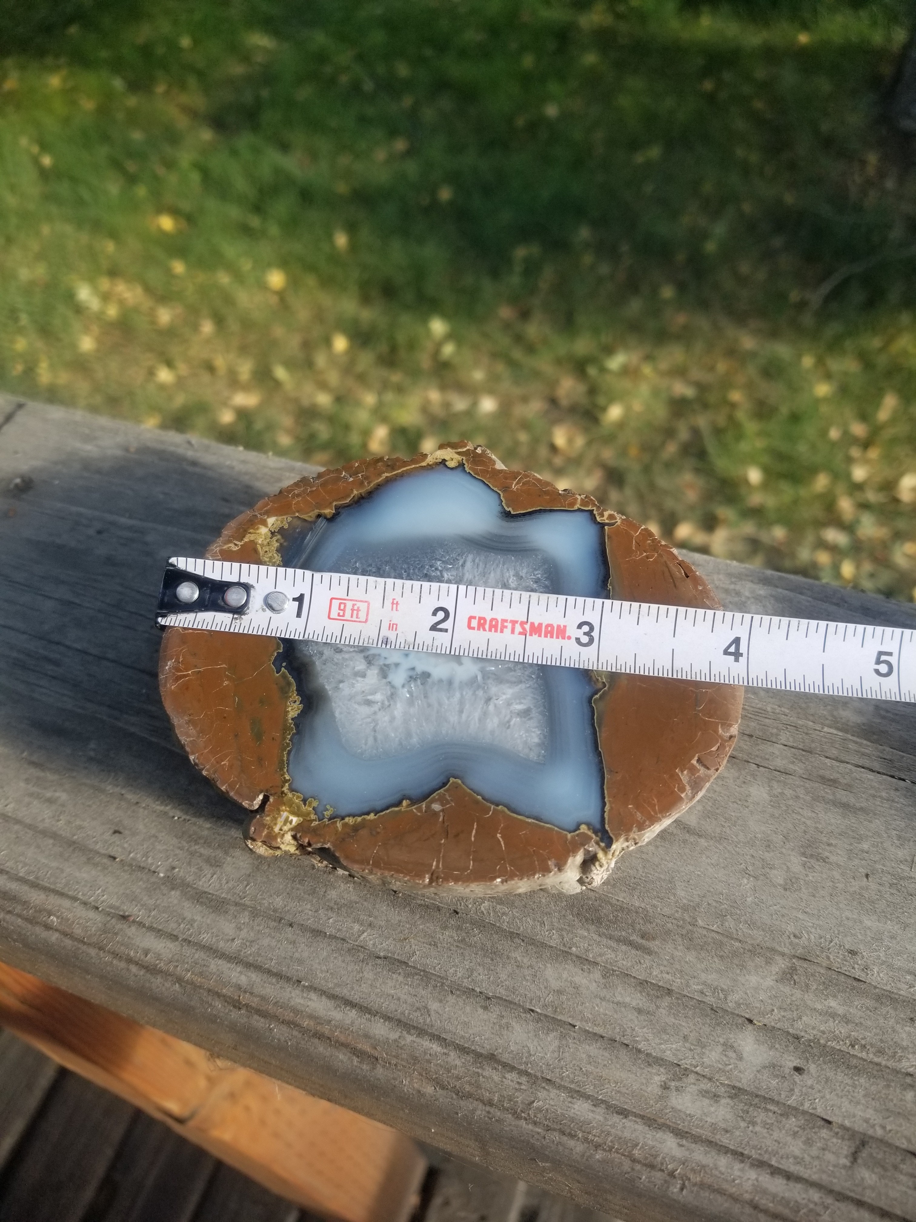 Beautiful Polished Thunder Egg Half Geode Nodule Specimen Great Star Pattern Quartz Pocket