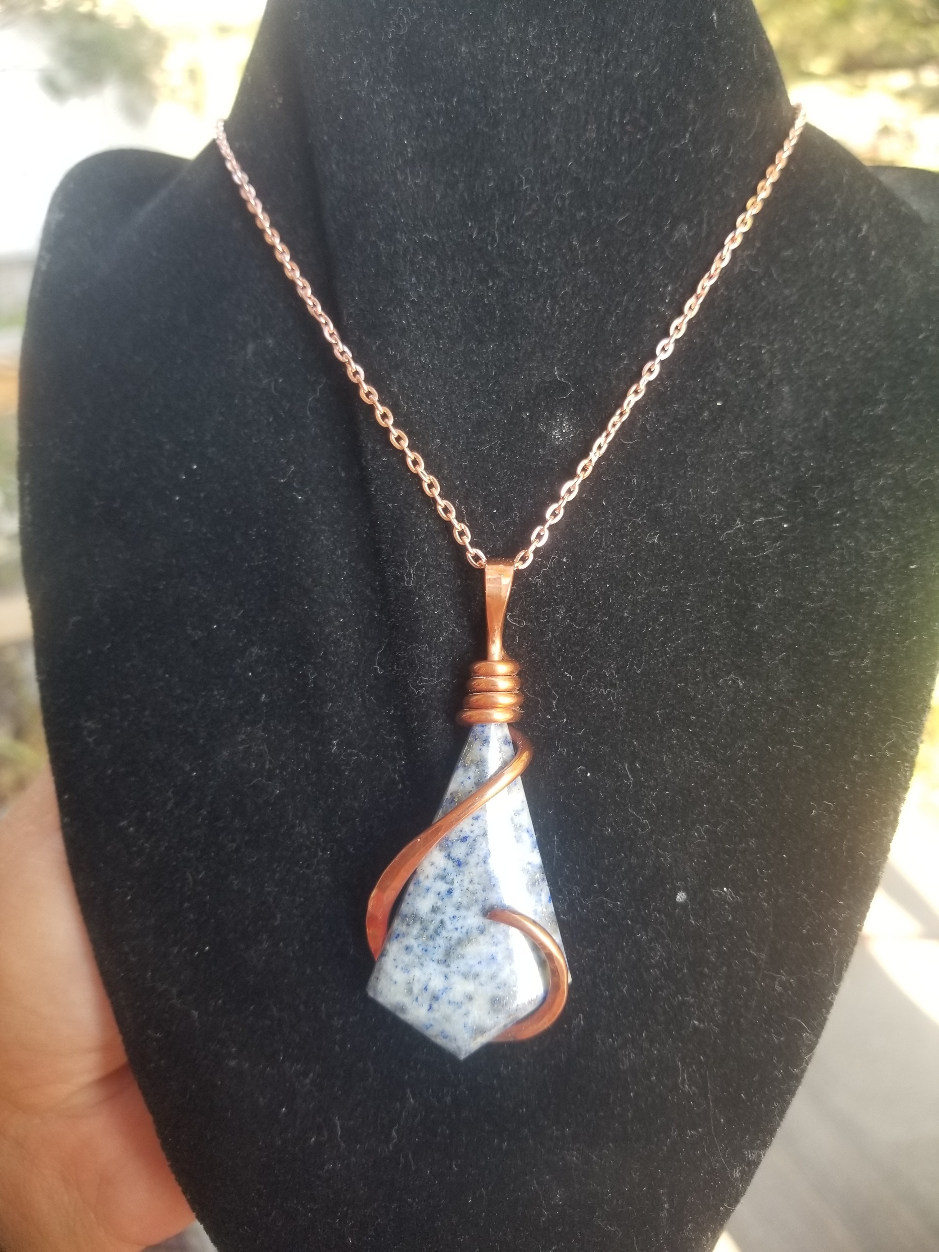 Beautiful Lapis Lazuli Pendant Hand Crafted Local Artisan Unique Copper Wrap