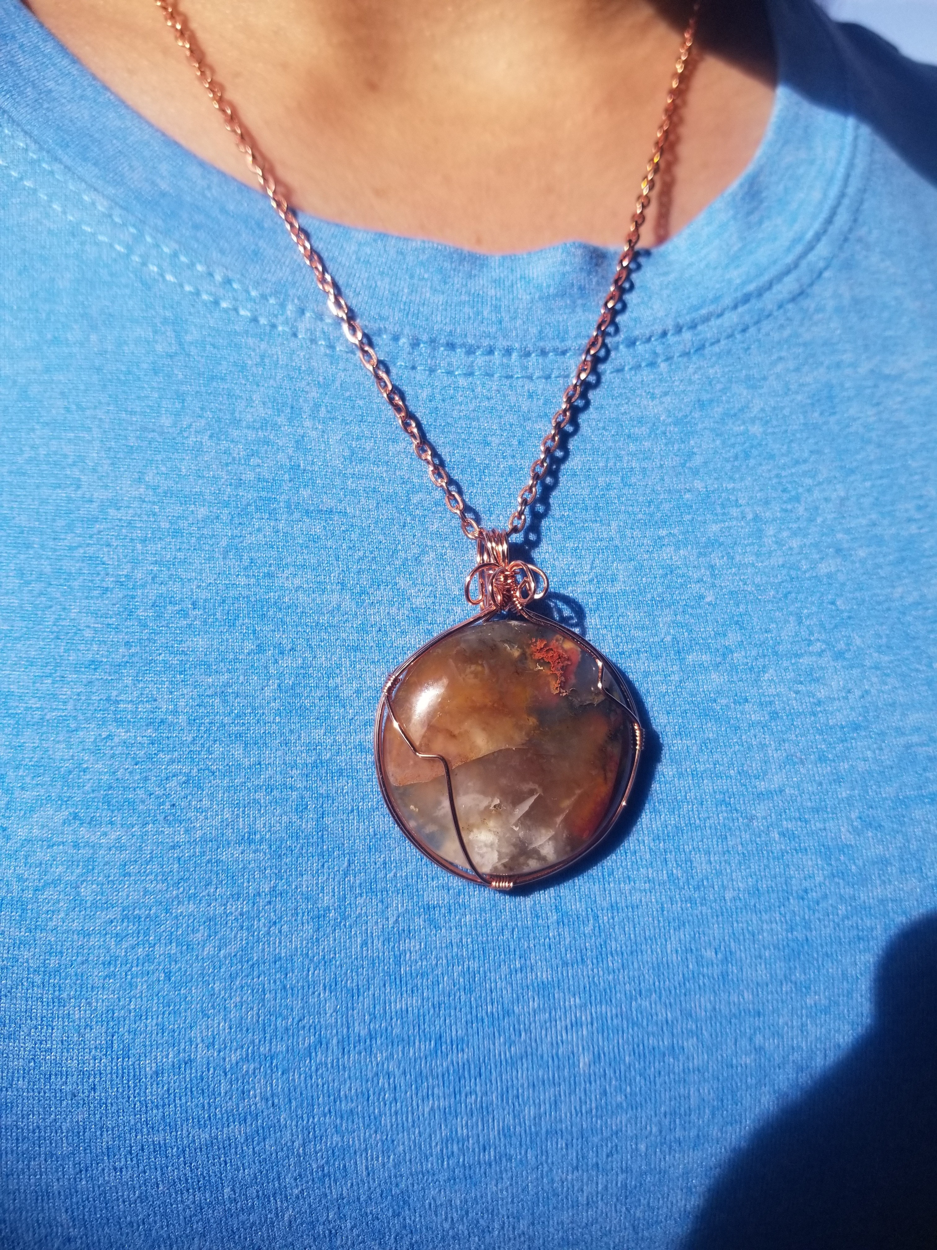 Beautiful Graveyard Point Plume Agate Pendant Translucent Hand Crafted Local Artisan Copper Wrap