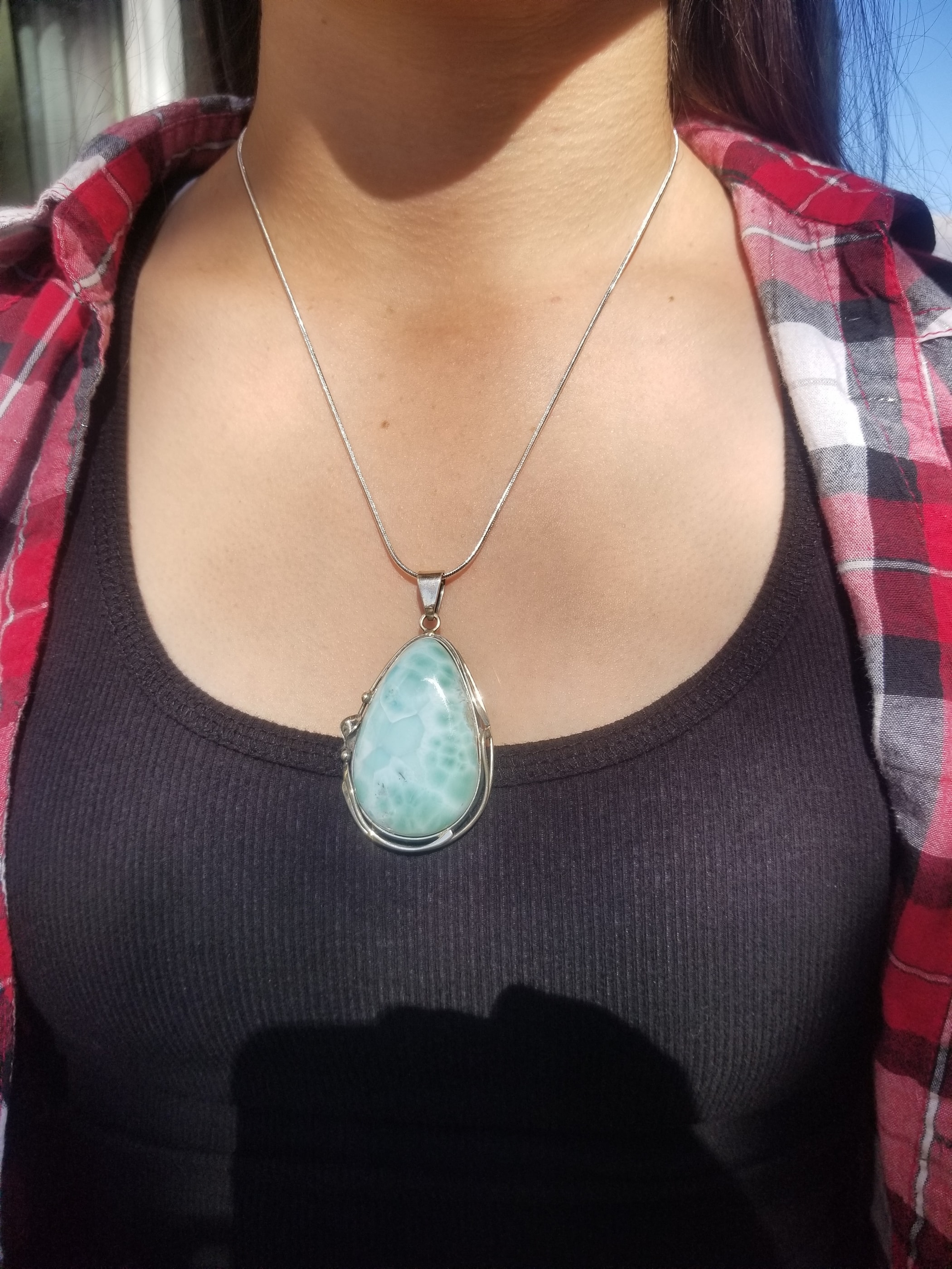 Beautiful Unique Larimar Pendant Hand Made Local Artisan Sterling Silver - Chain Included
