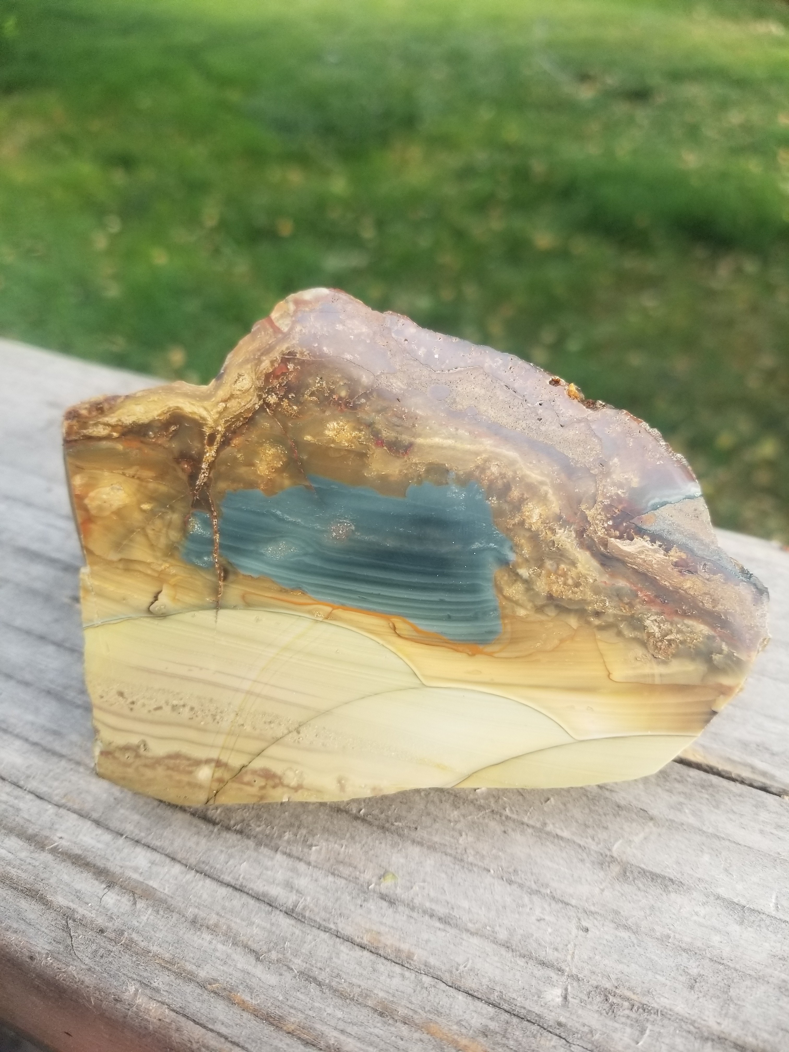 Beautiful Scenic Blue Mountain Orbed Jasper Polished End Cut Specimen Orbs Multicolor 1Lb view 4