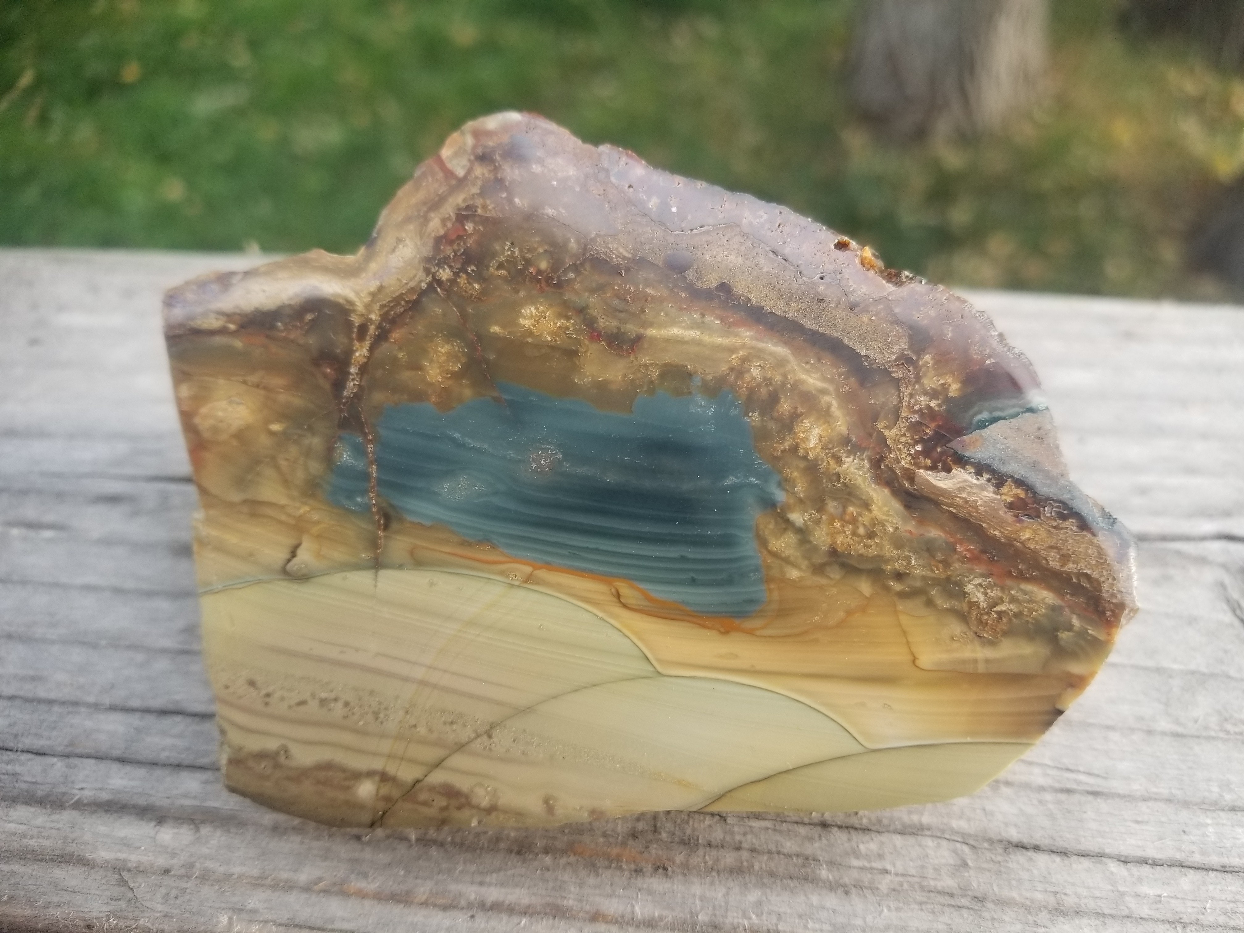 Beautiful Scenic Blue Mountain Orbed Jasper Polished End Cut Specimen Orbs Multicolor 1Lb view 15