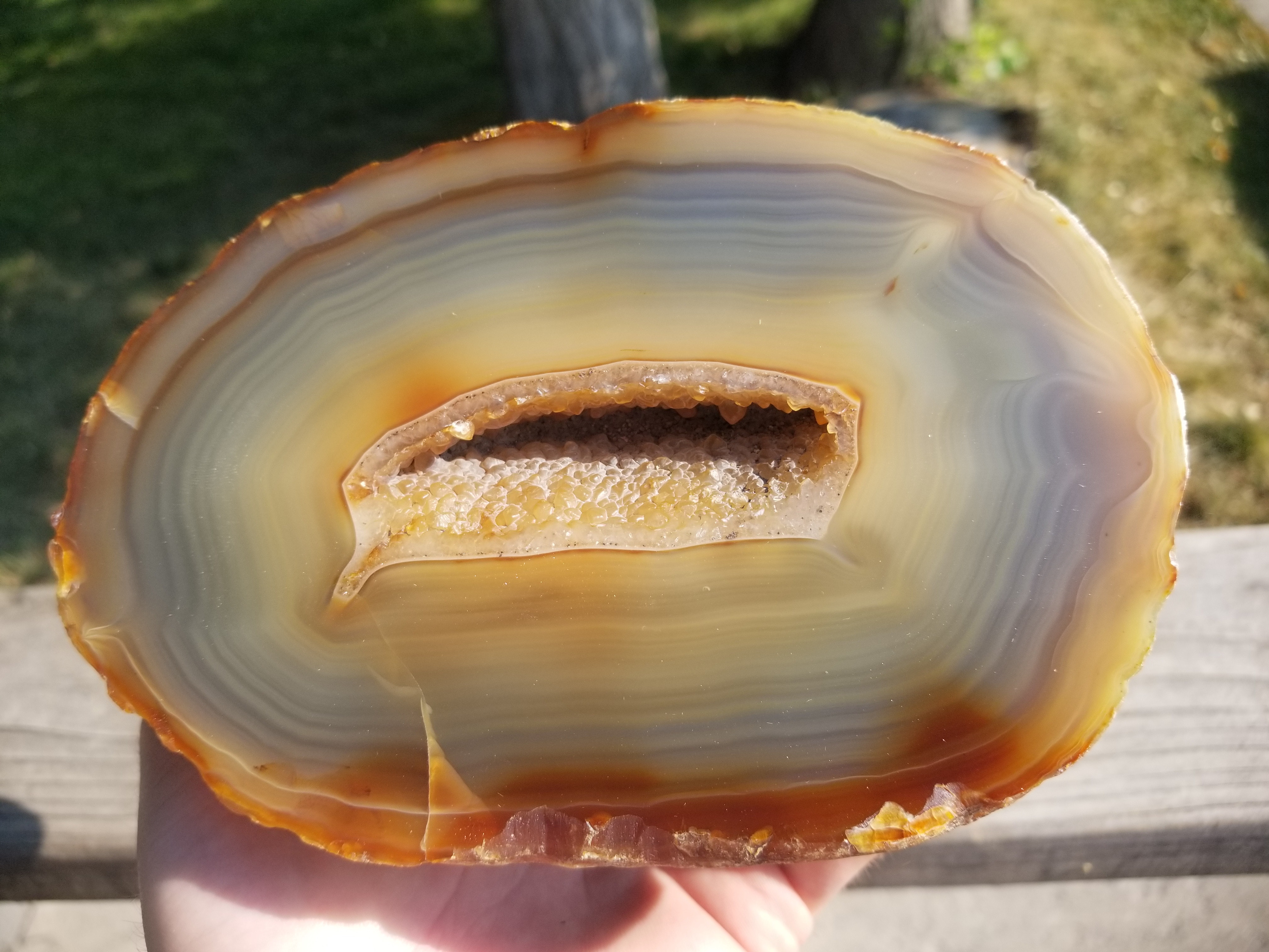 Beautiful Large Polished Brazil Agate Geode 4+Lb Natural Display Unique Decor