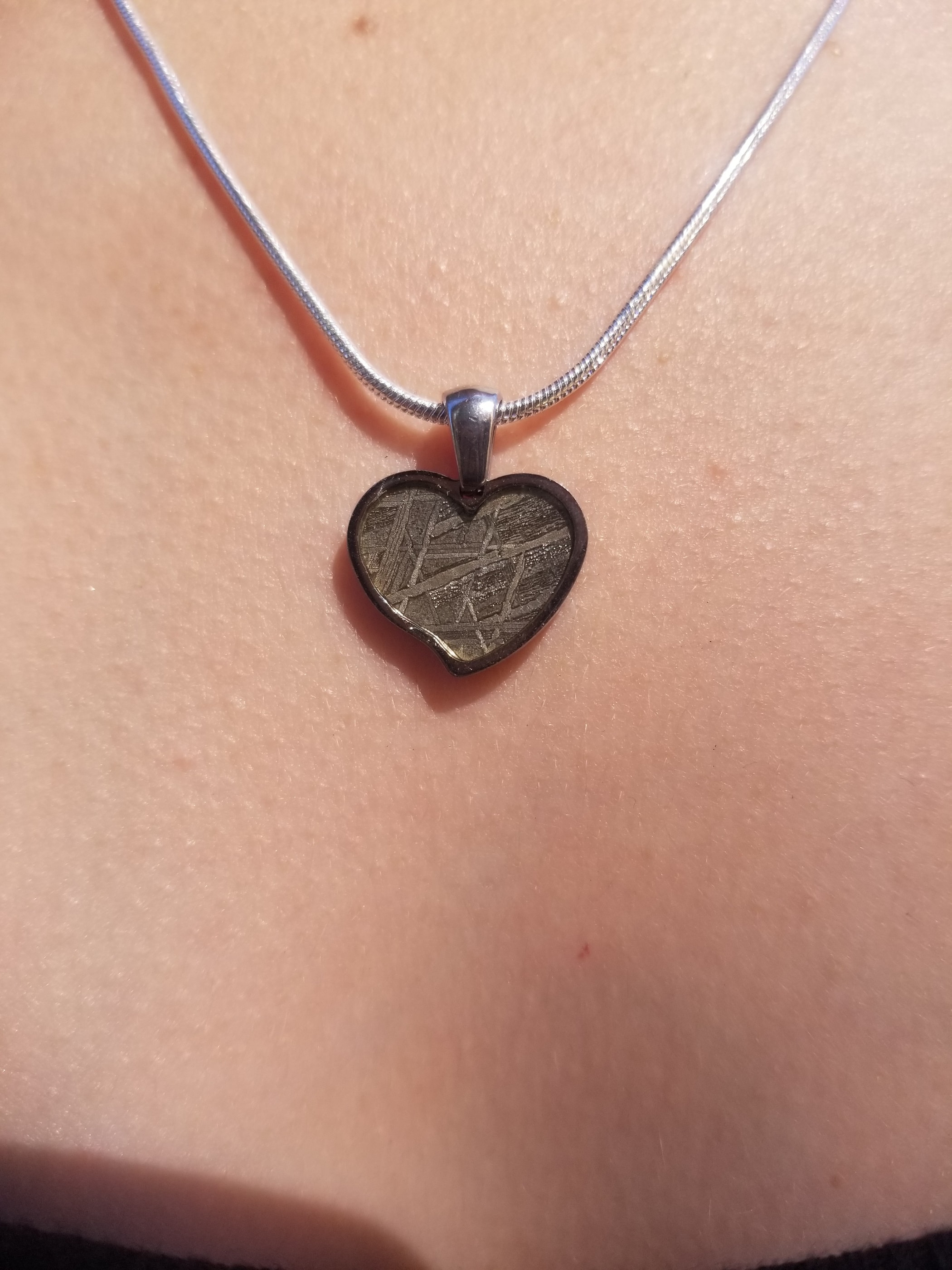 Unique Aletai Meteorite Sphere Presented in Sterling Silver Angel Wings Pendant - Widmanstätten Pattern
