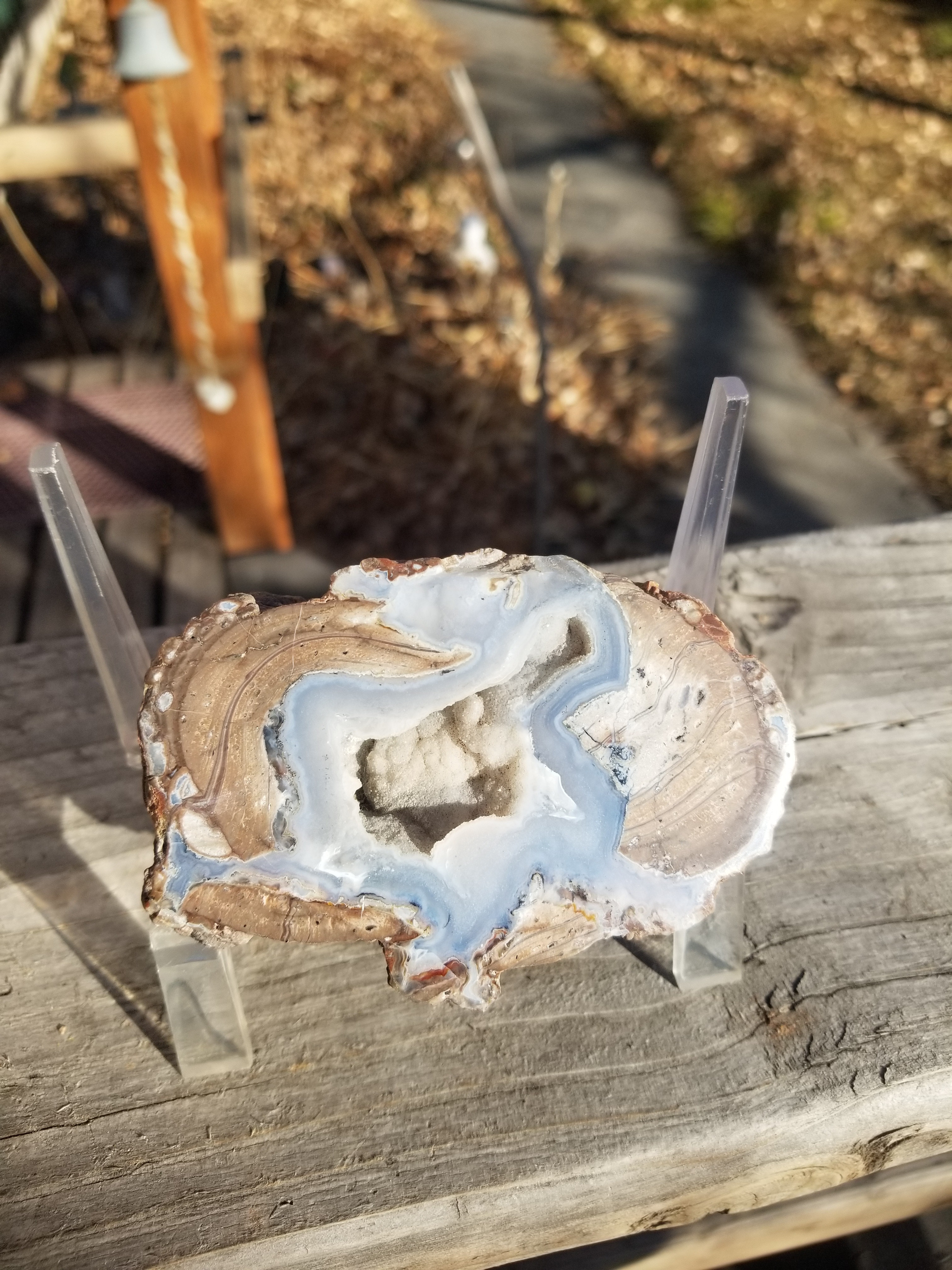 Nice Dugway UT Polished Geode Half 3.5"x2.5" Specimen Druzy Sugar Crystal Fluorescent .5Lb