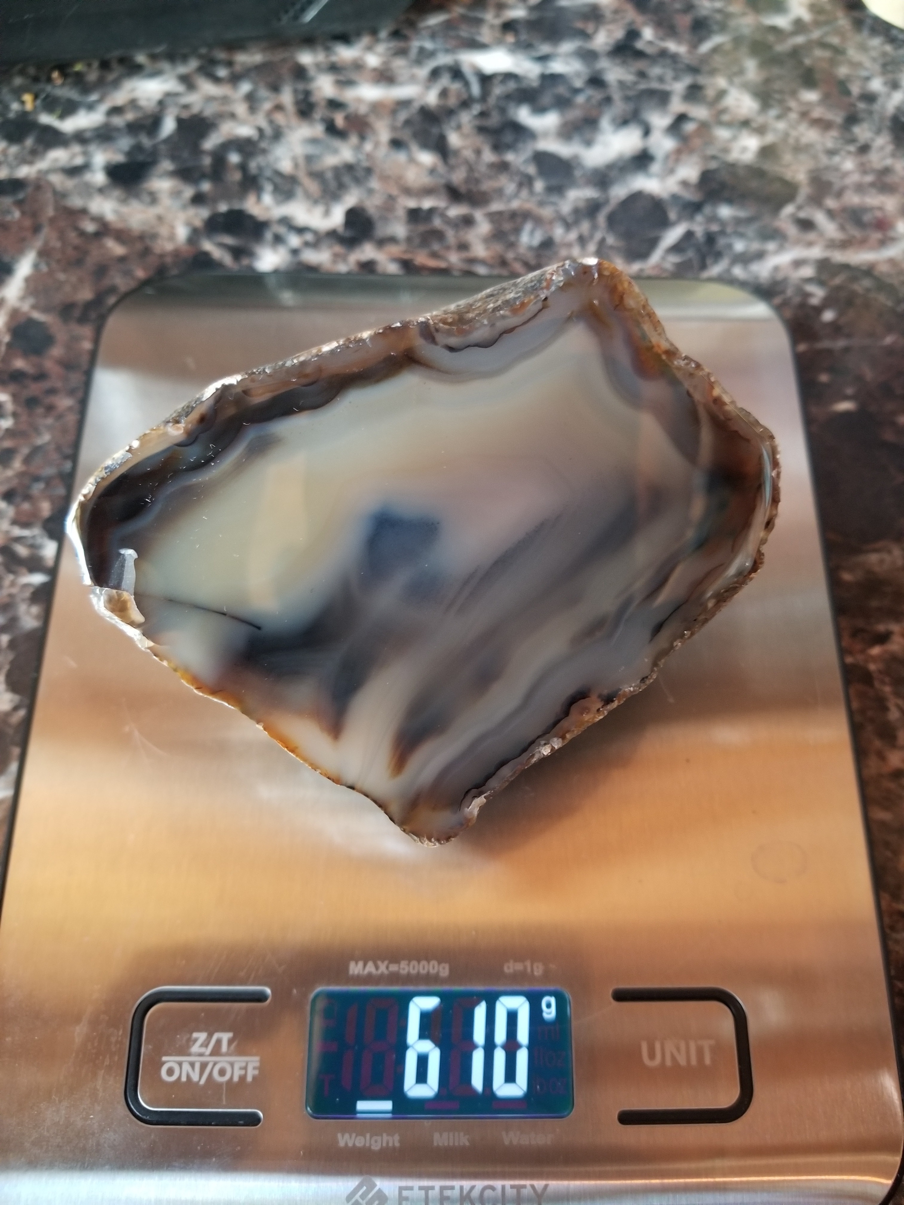 Nice Polished Black Skin Agate Half Nodule Banded India 1+Lb 3" Round Scenic